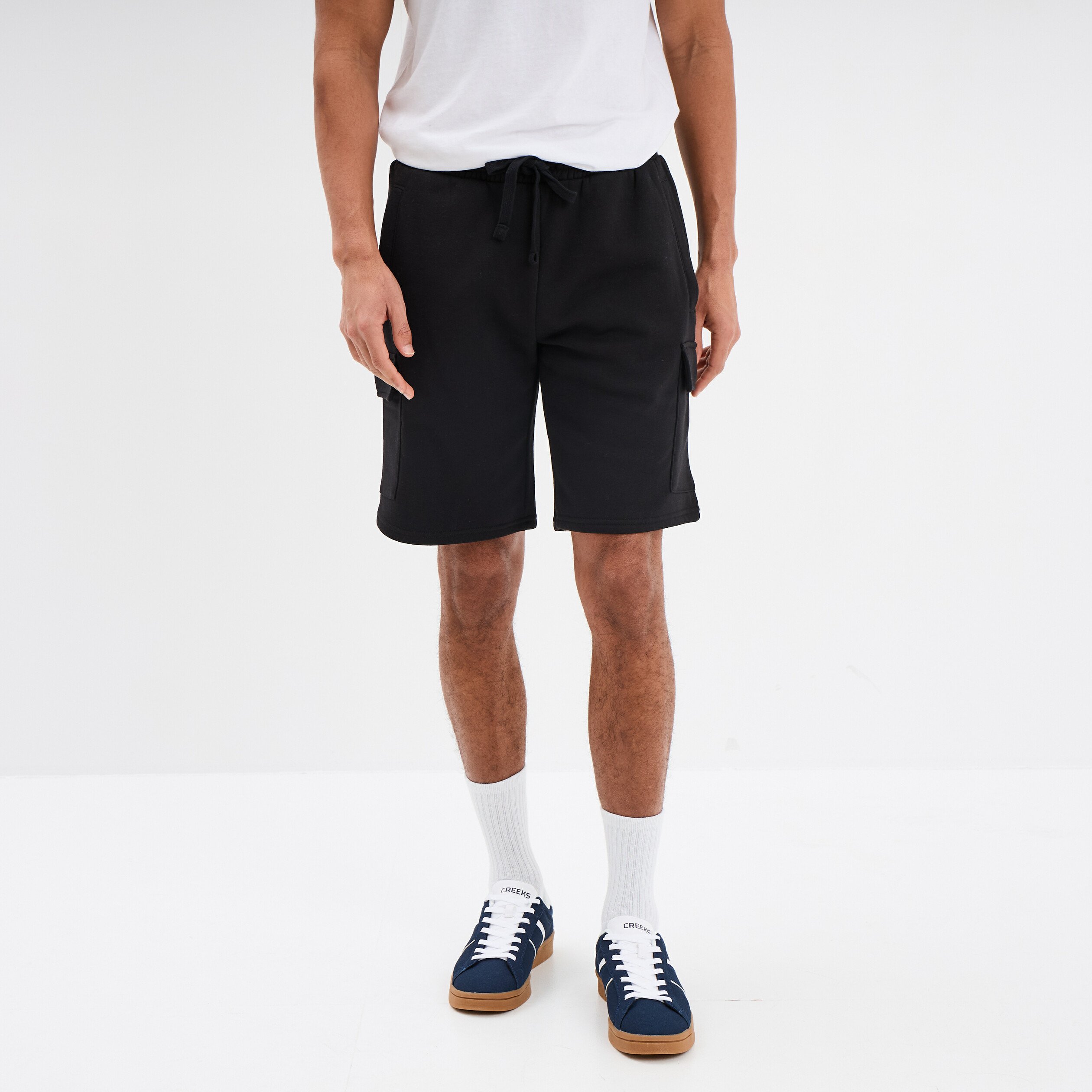 Bermuda cargo molleton taille élastiquée noir homme
