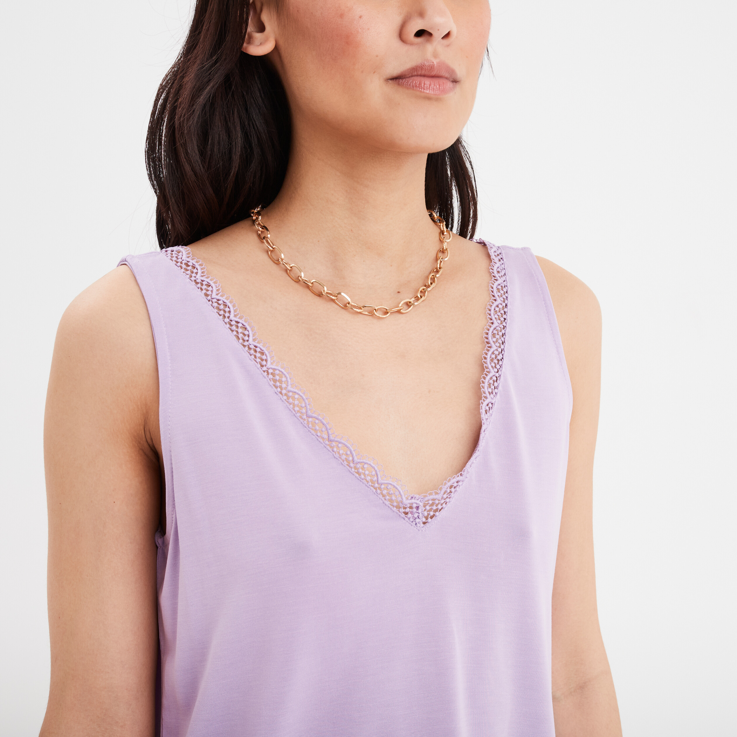 debardeur dentelle col sans manches parme femme Débardeur dentelle col sans manches parme femme