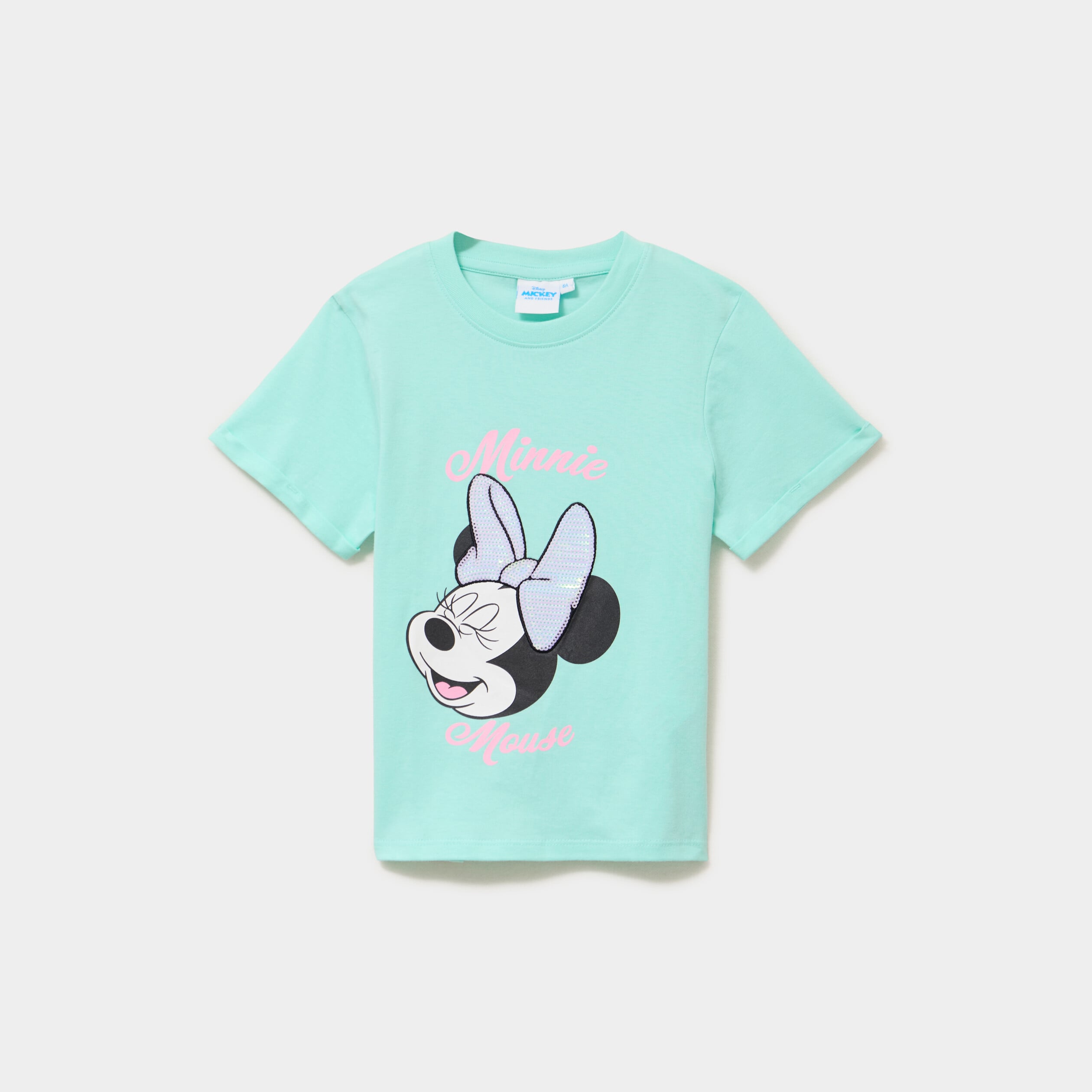 T-shirt coton manches courtes Minnie vert clair fille