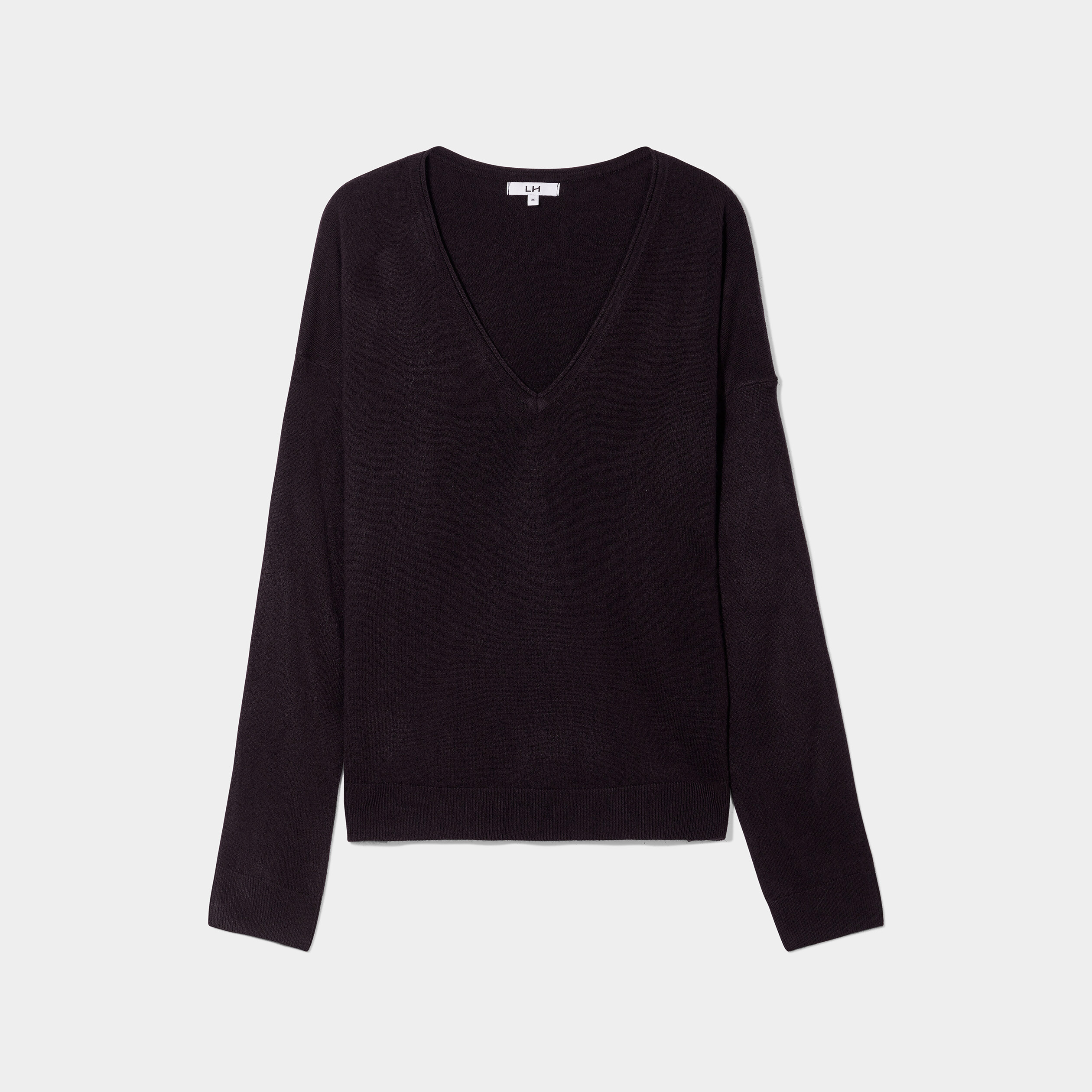 Pull col en V manches longues noir femme