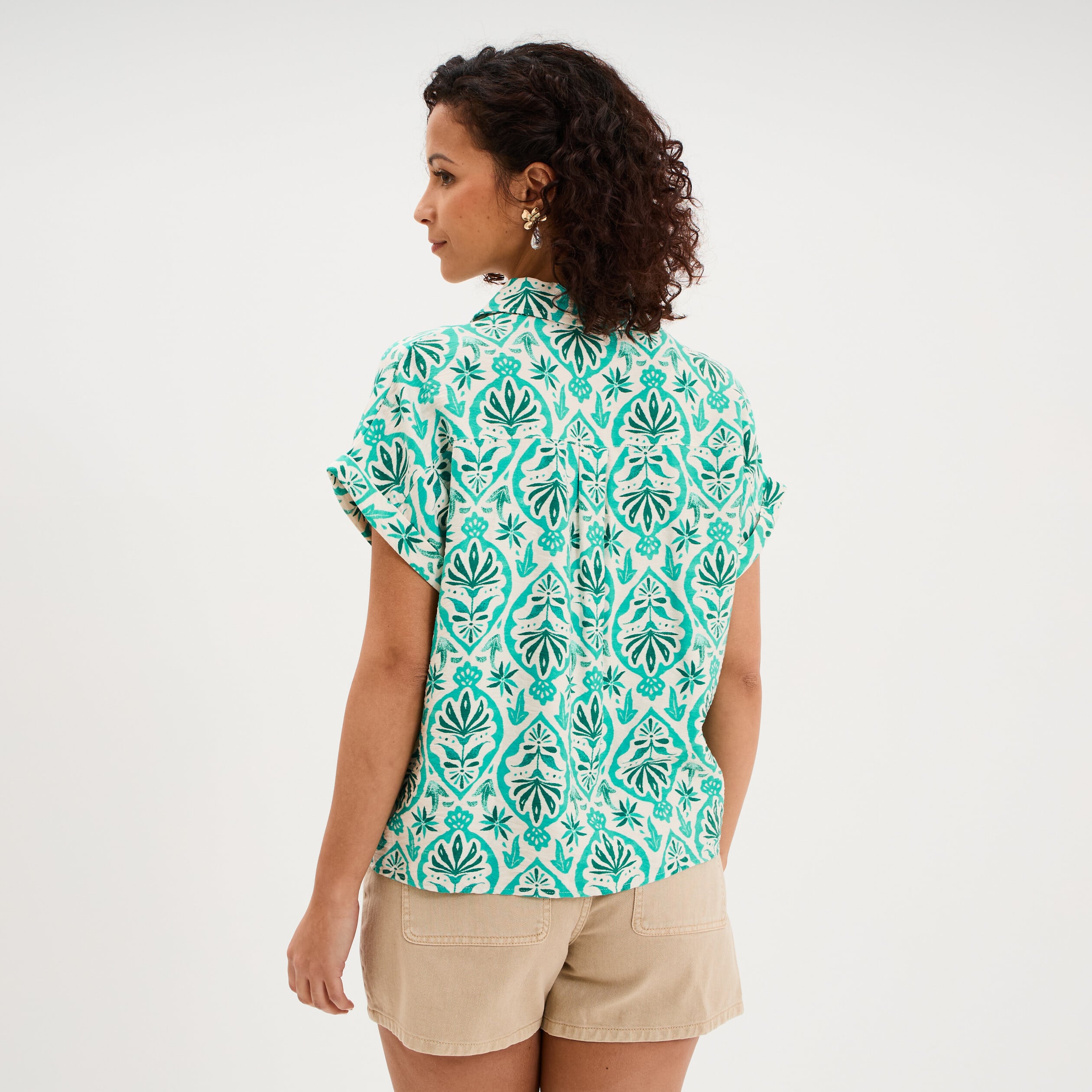 Chemise manches courtes 2 poches ecru femme