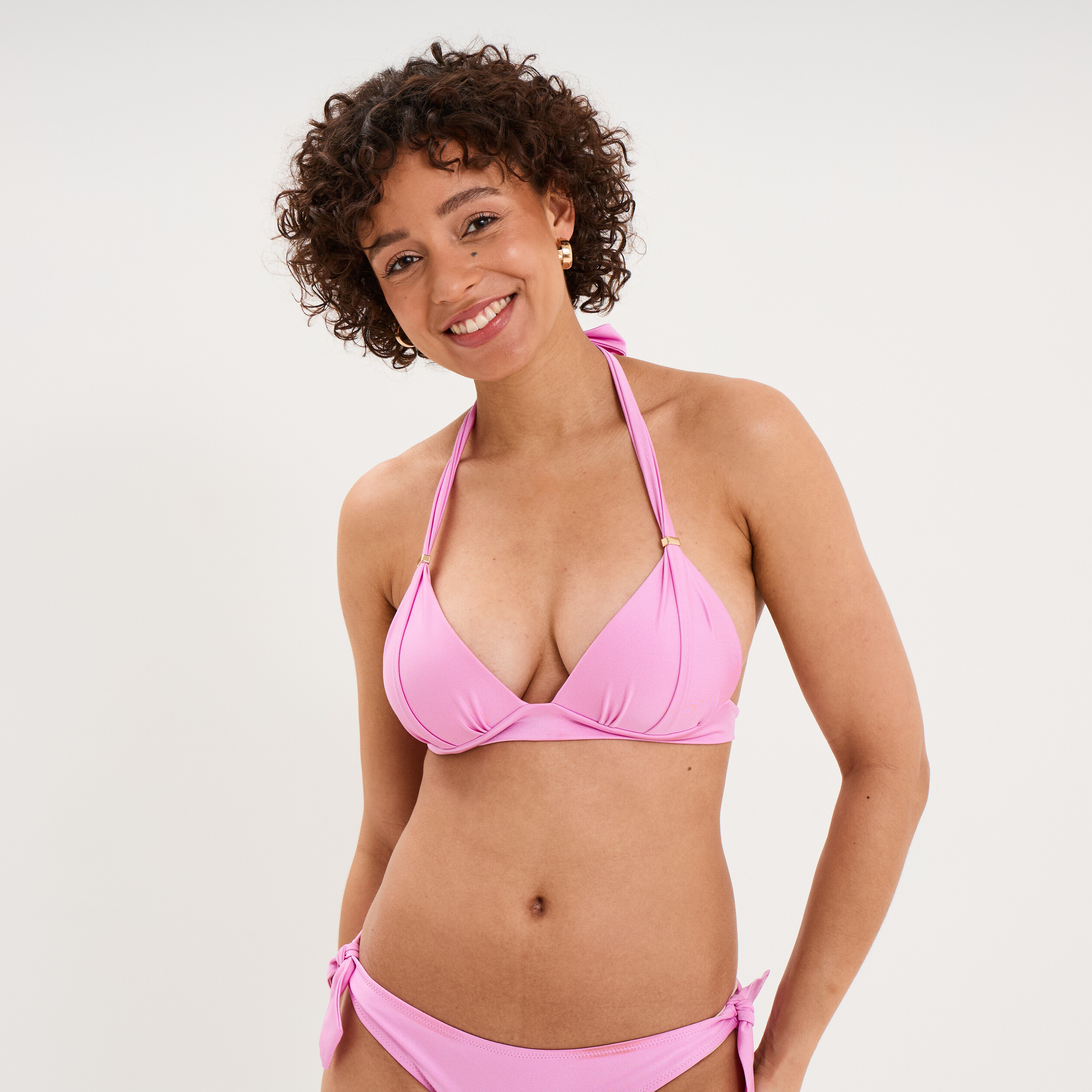 Haut de maillot de bain forme triangle rose clair femme