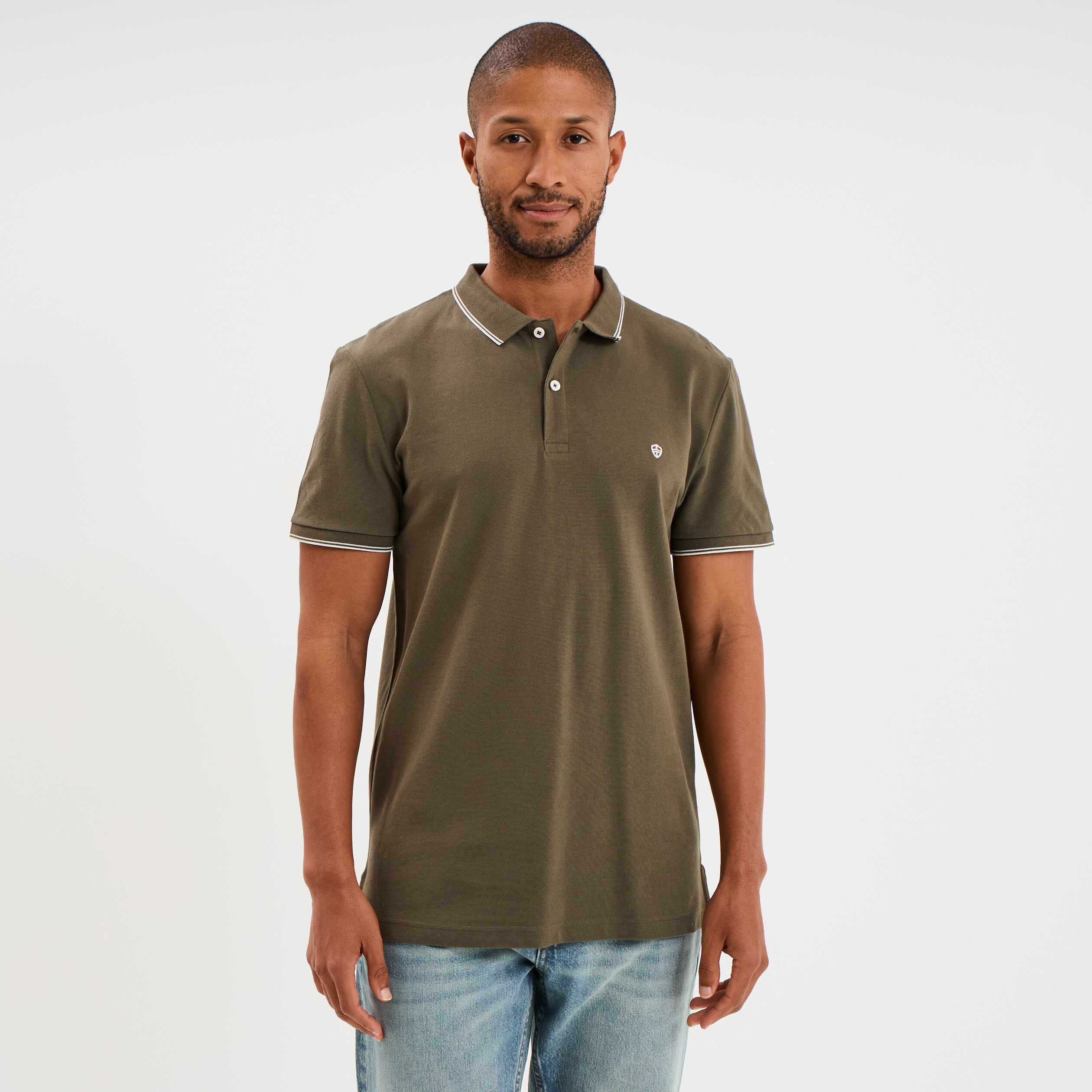 Polo piqu&eacute; coton manches courtes vert kaki homme