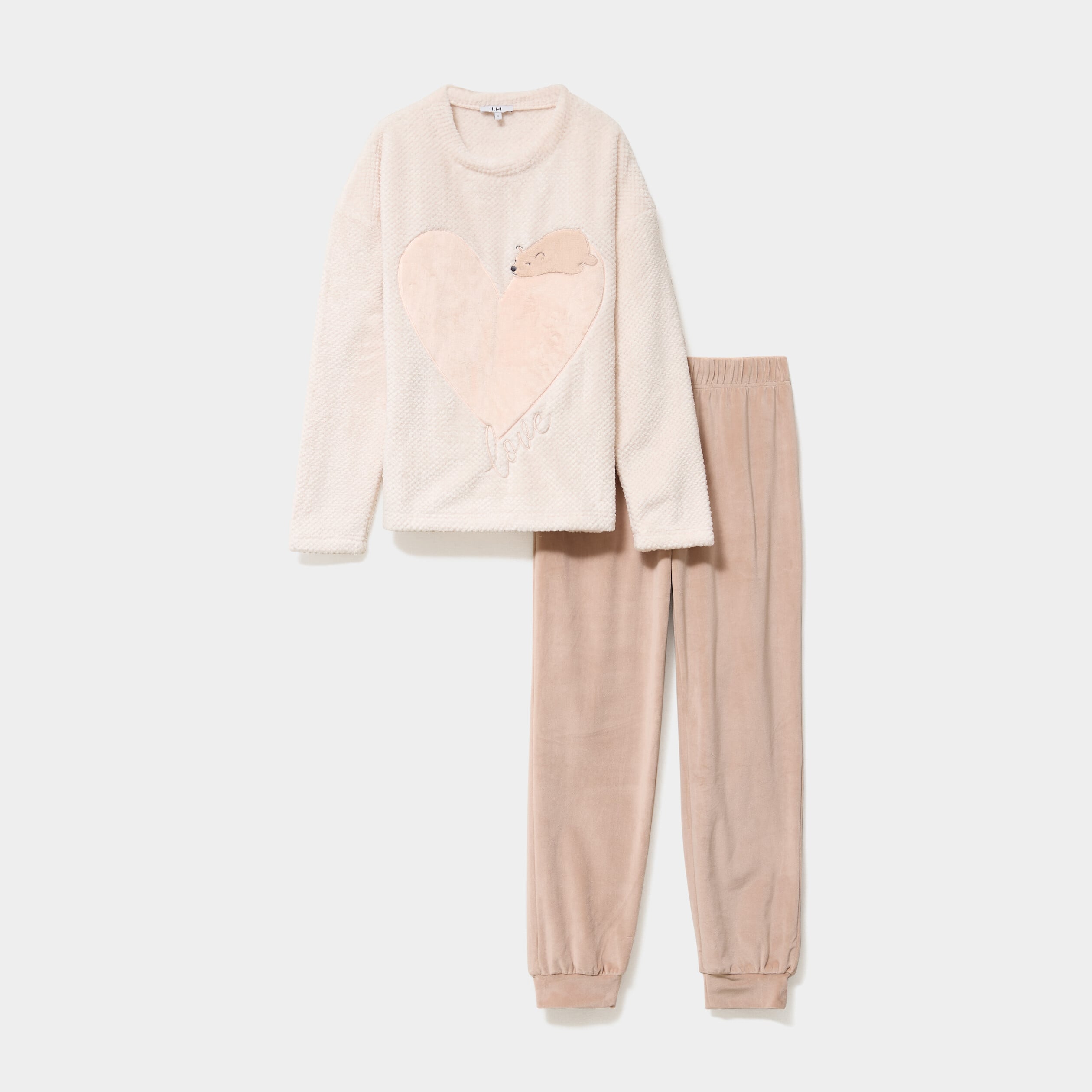 Ensemble pyjama pantalon et t-shirt creme femme