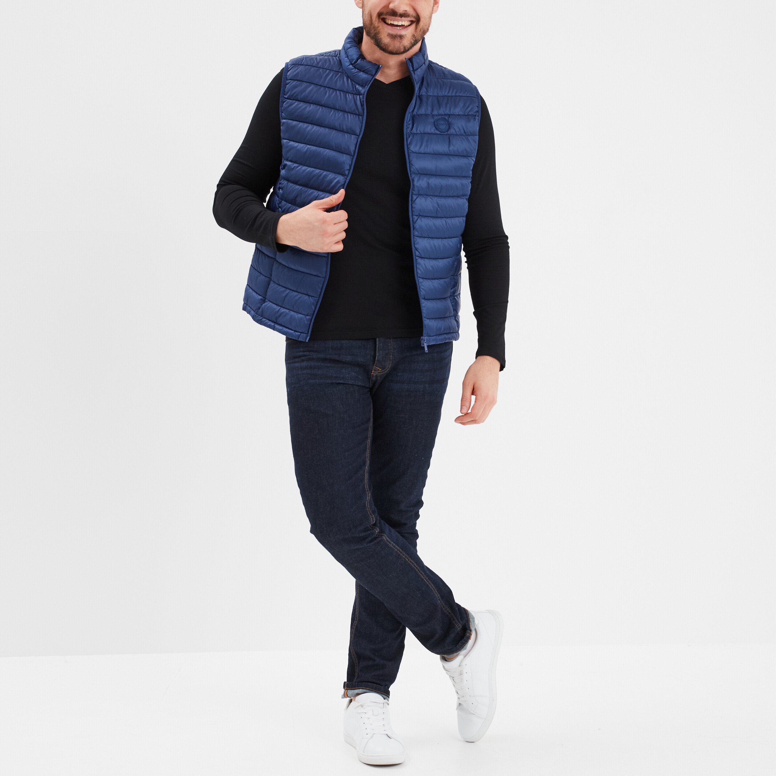 T-shirt col en V manches longues coton noir homme