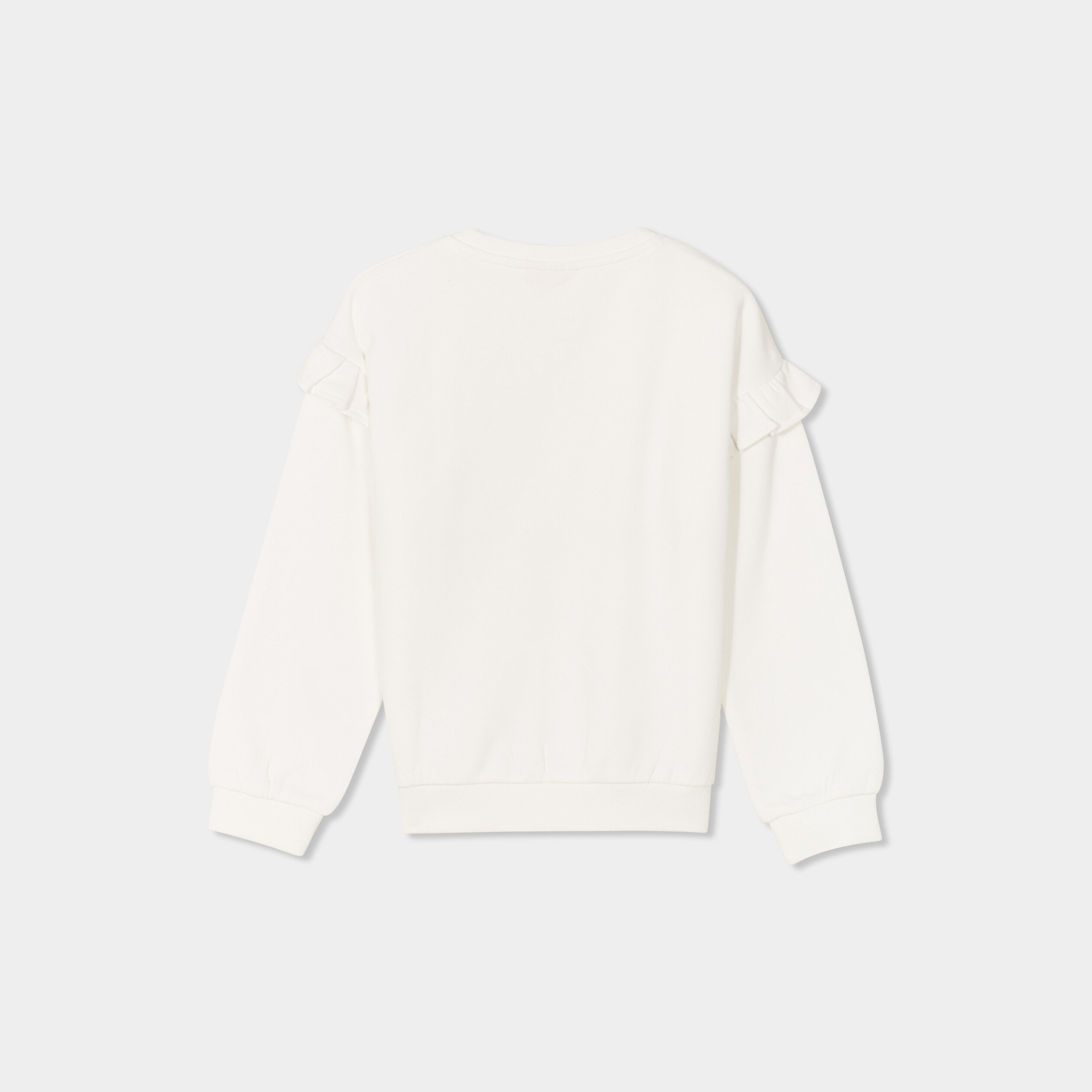 Sweat strass et volants manches longues ivoire fille