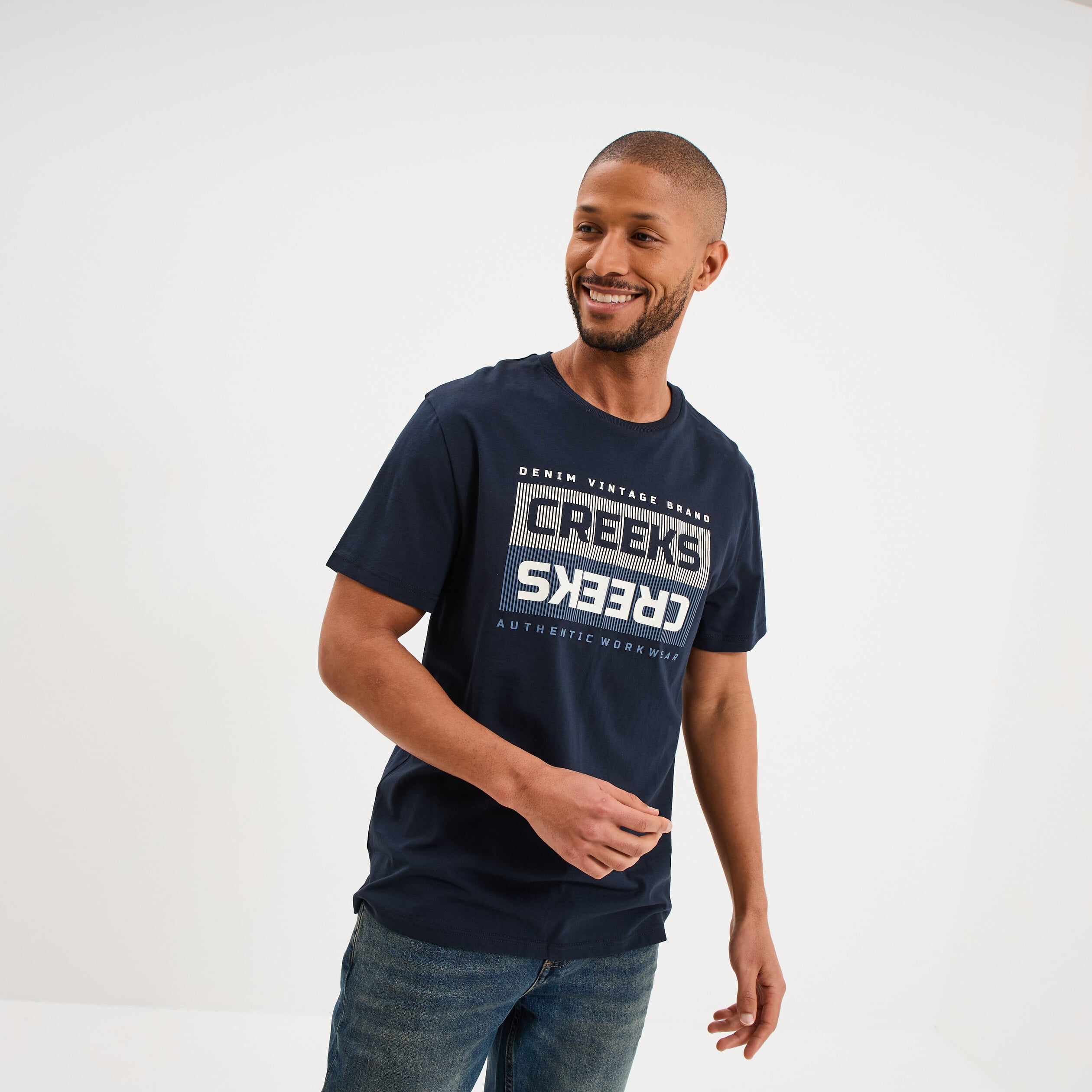 T-shirt manches courtes coton bleu marine homme