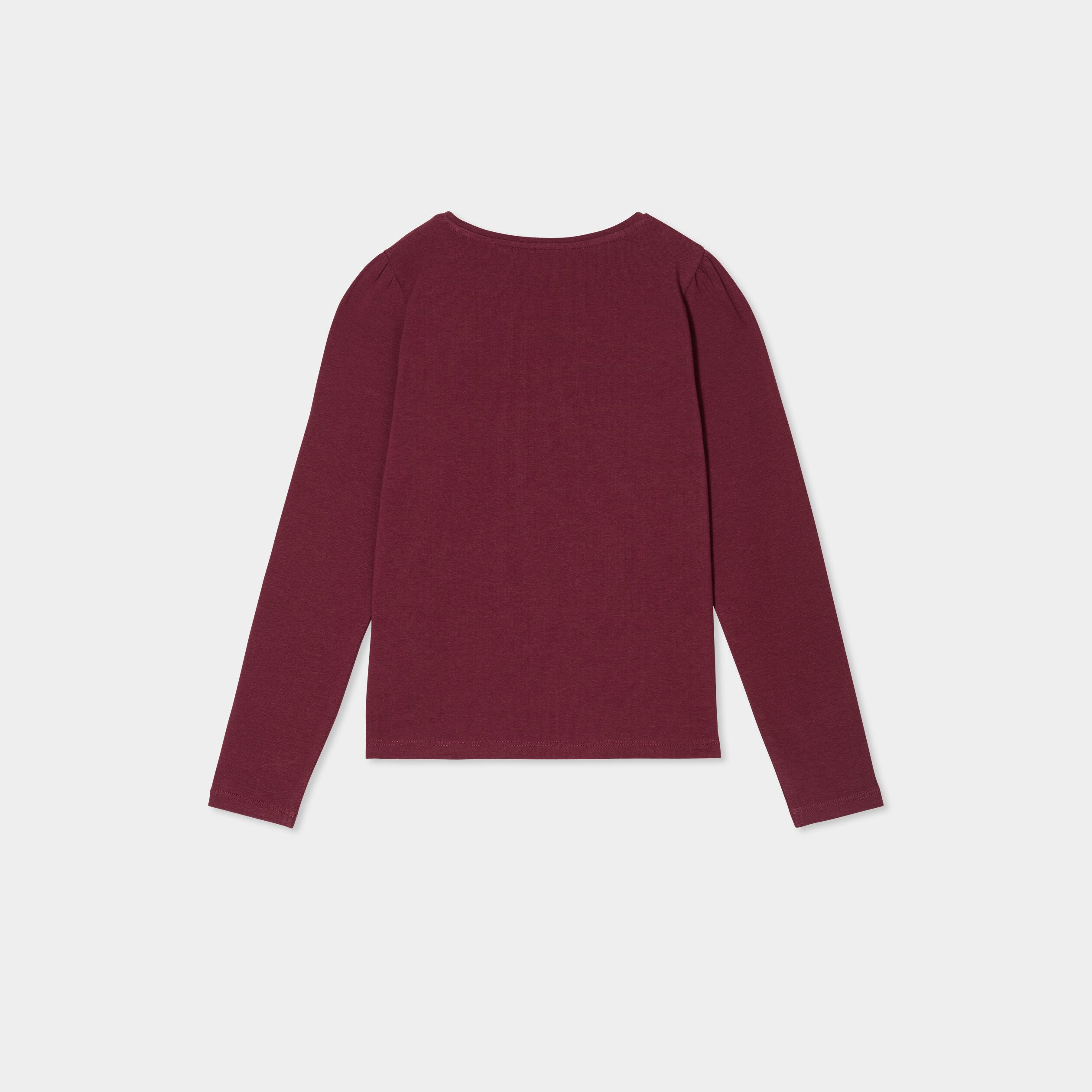 t shirt coton manches longues a fronces bordeaux fille T-shirt coton manches longues à fronces bordeaux fille