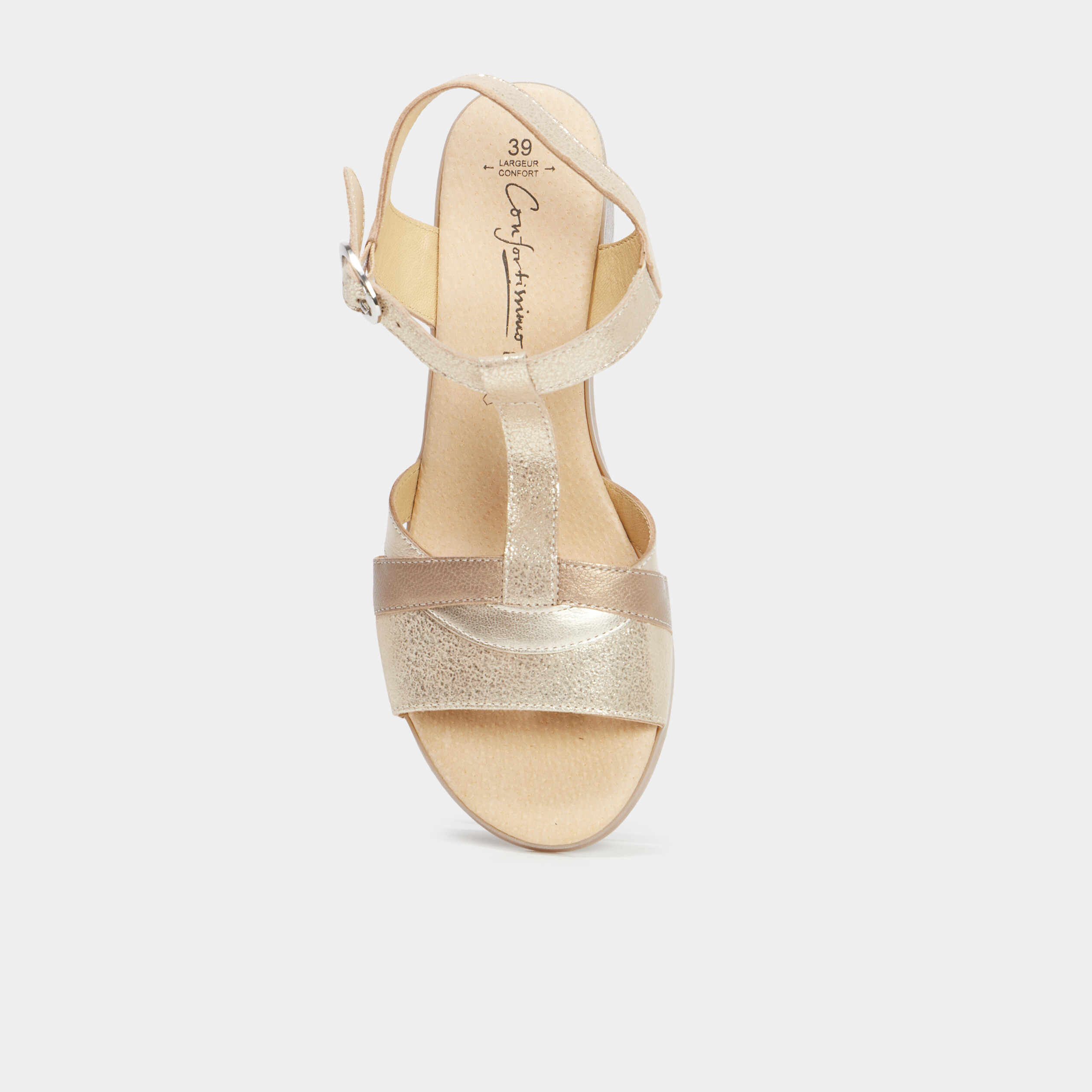 Sandales &agrave; talons pied large en cuir sable femme