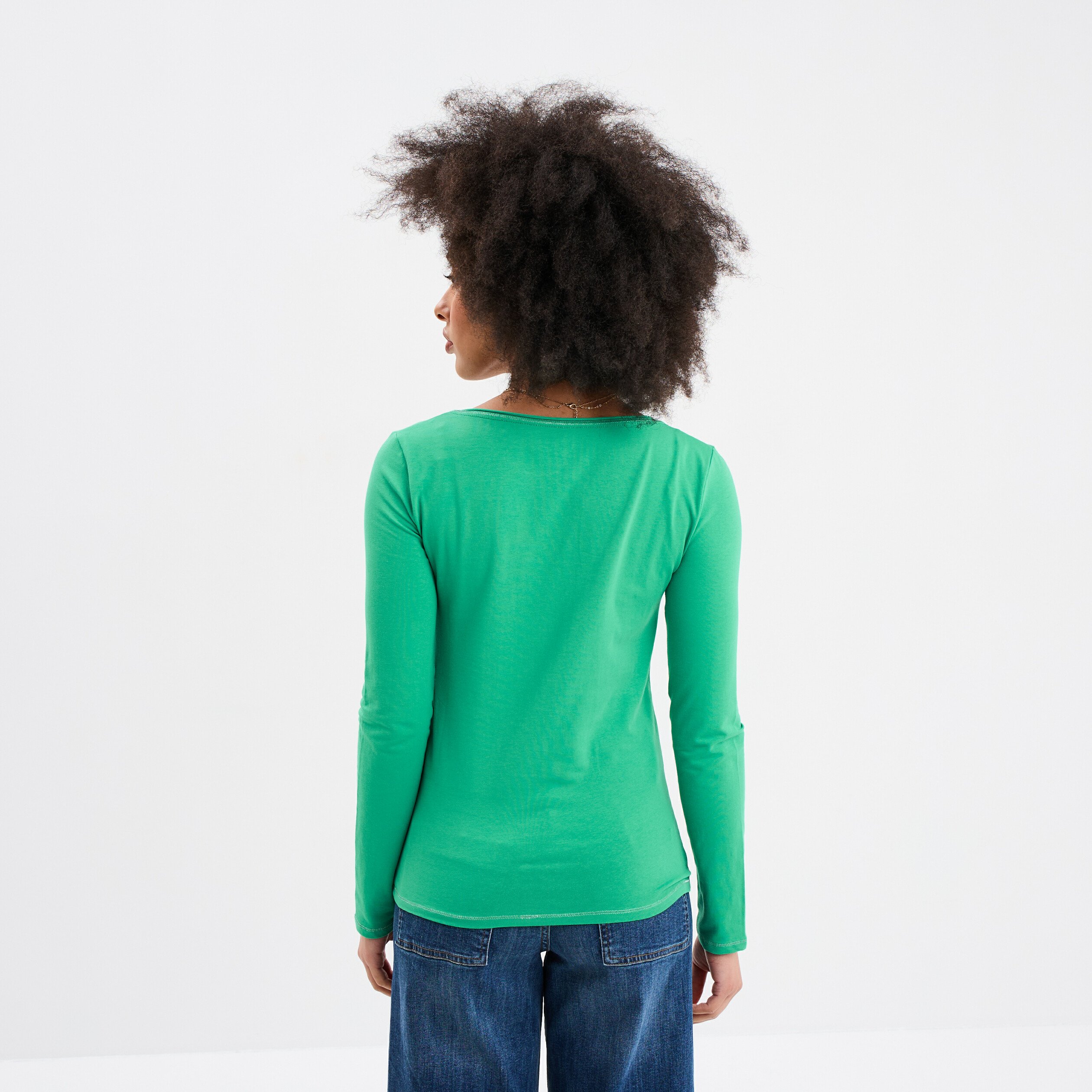 T Shirt Manche Longue Col V Femme Tee Shirt Kaki Coton Bio Femme