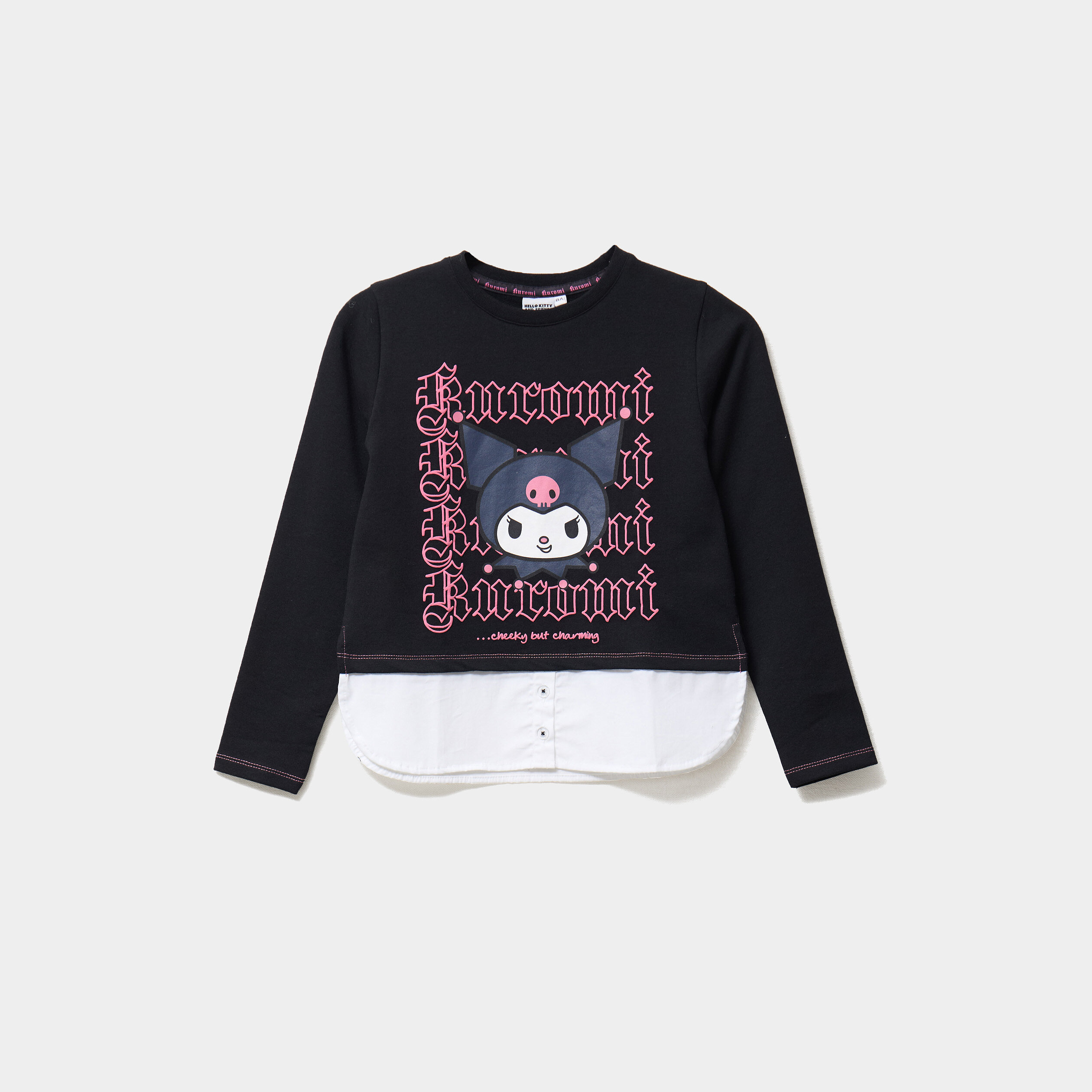 sweat effet 2 en 1 hello kitty kuromi noir fille Sweat effet 2-en-1 Hello Kitty Kuromi noir fille