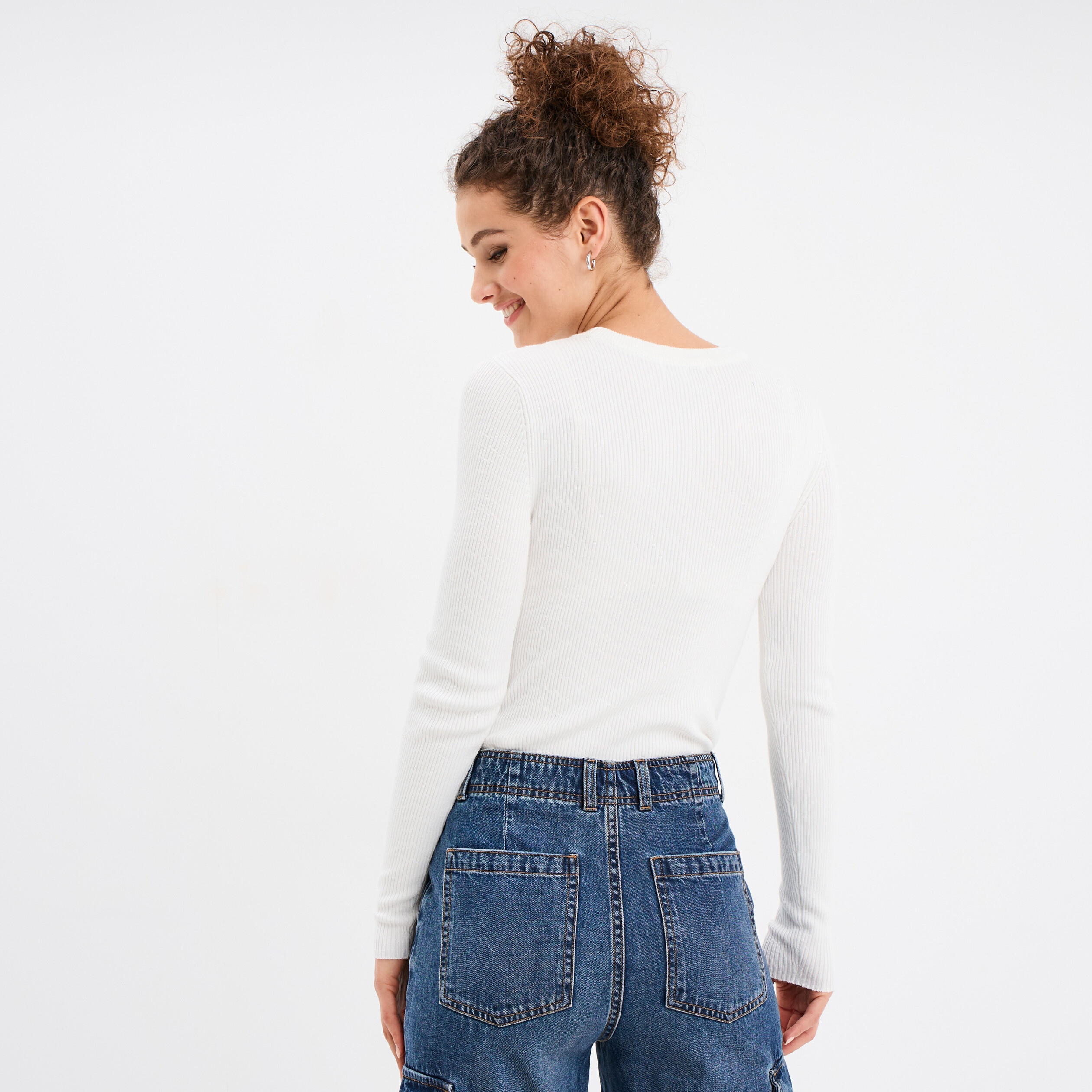 Pull c&ocirc;tel&eacute; manches longues Creeks blanc femme