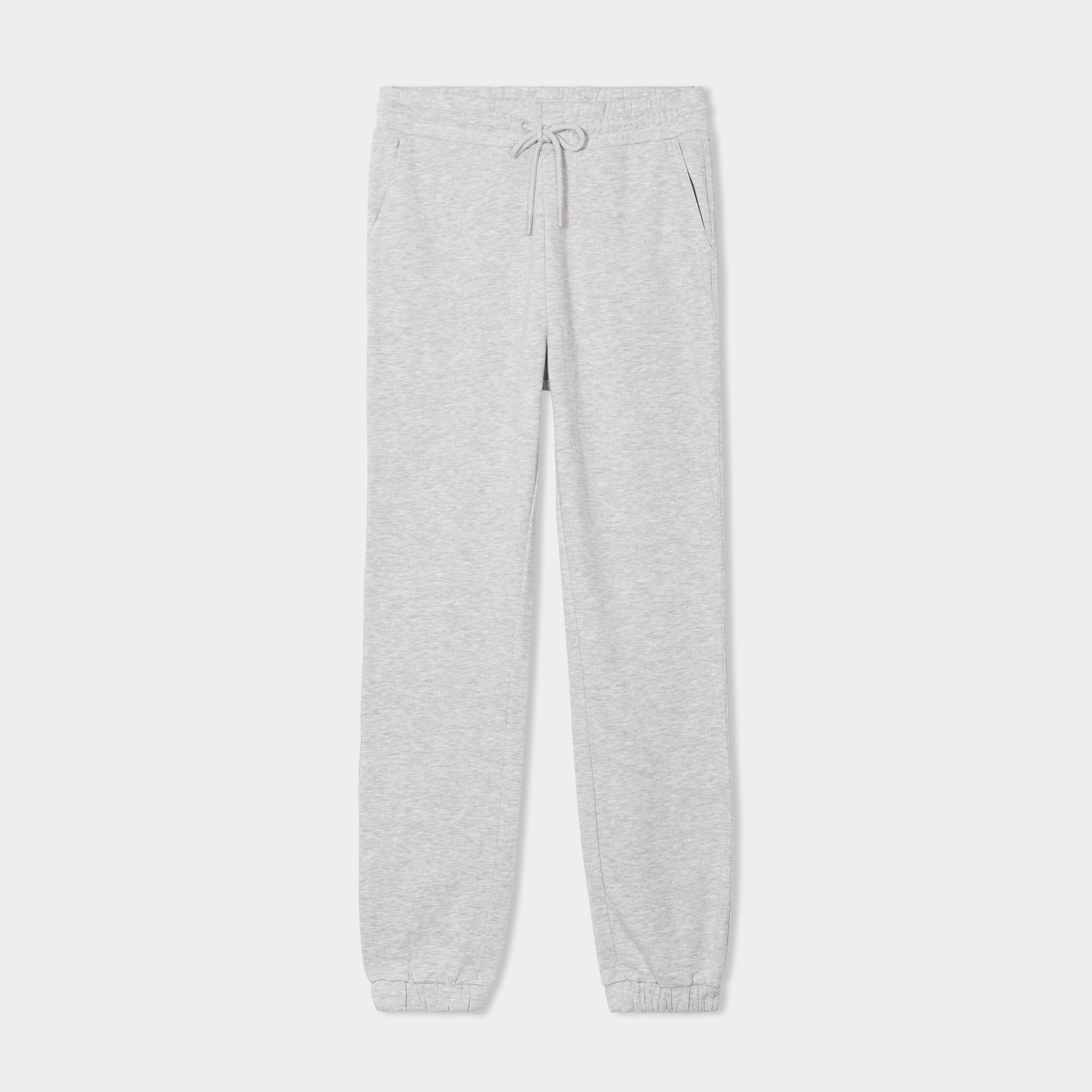 Pantalon jogging droit molleton gris clair femme