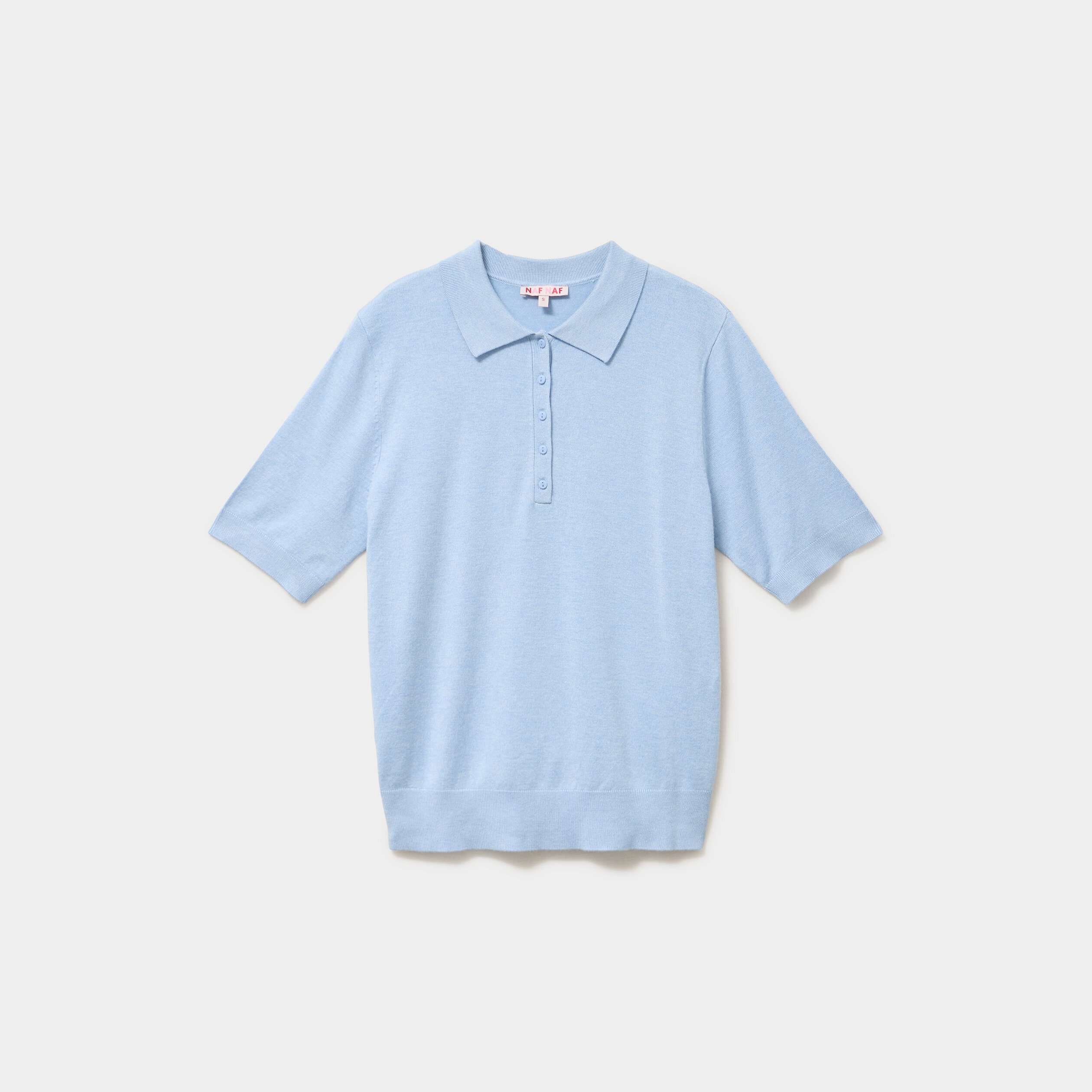 Pull col polo manches courtes bleu femme