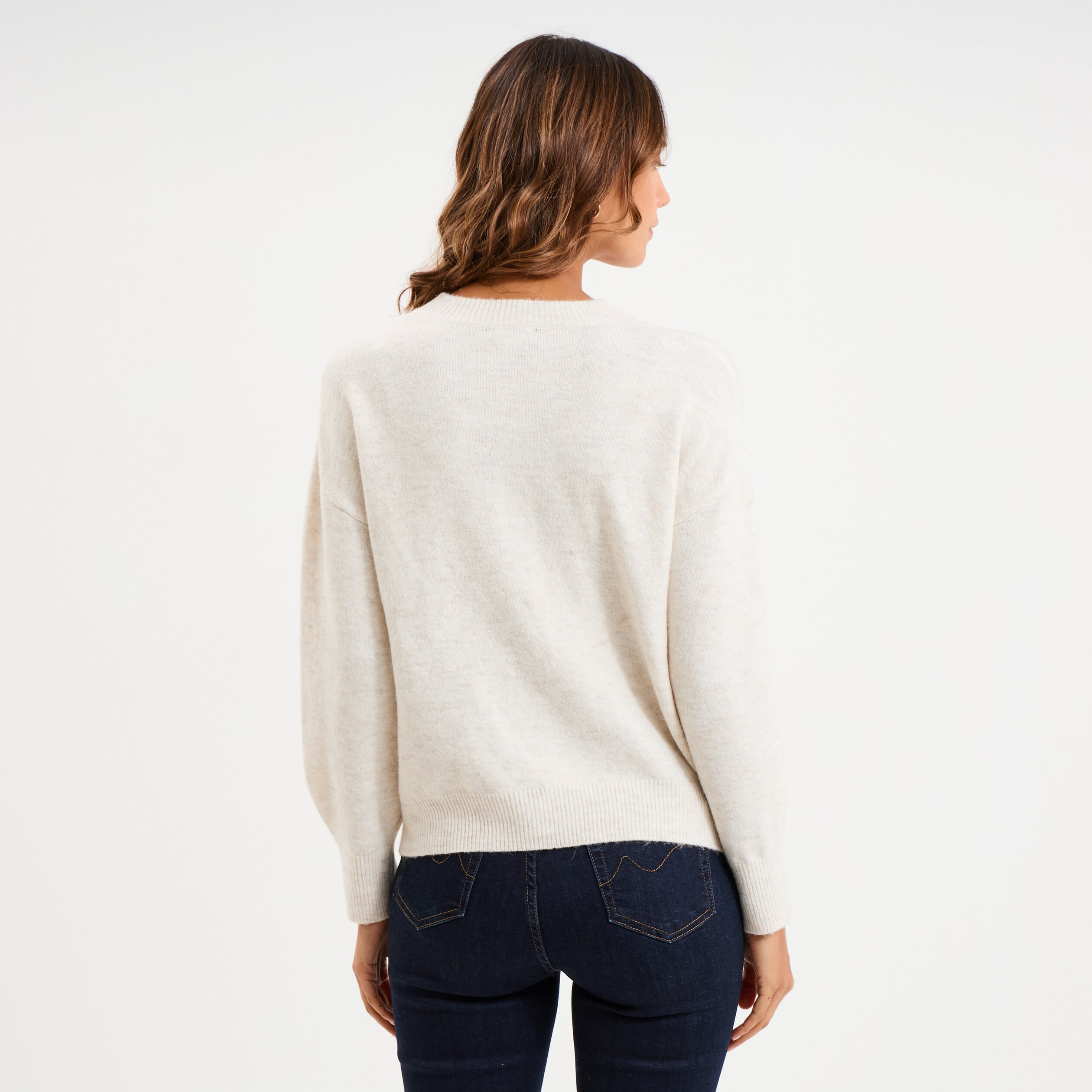 Pull de No&euml;l col rond sable femme