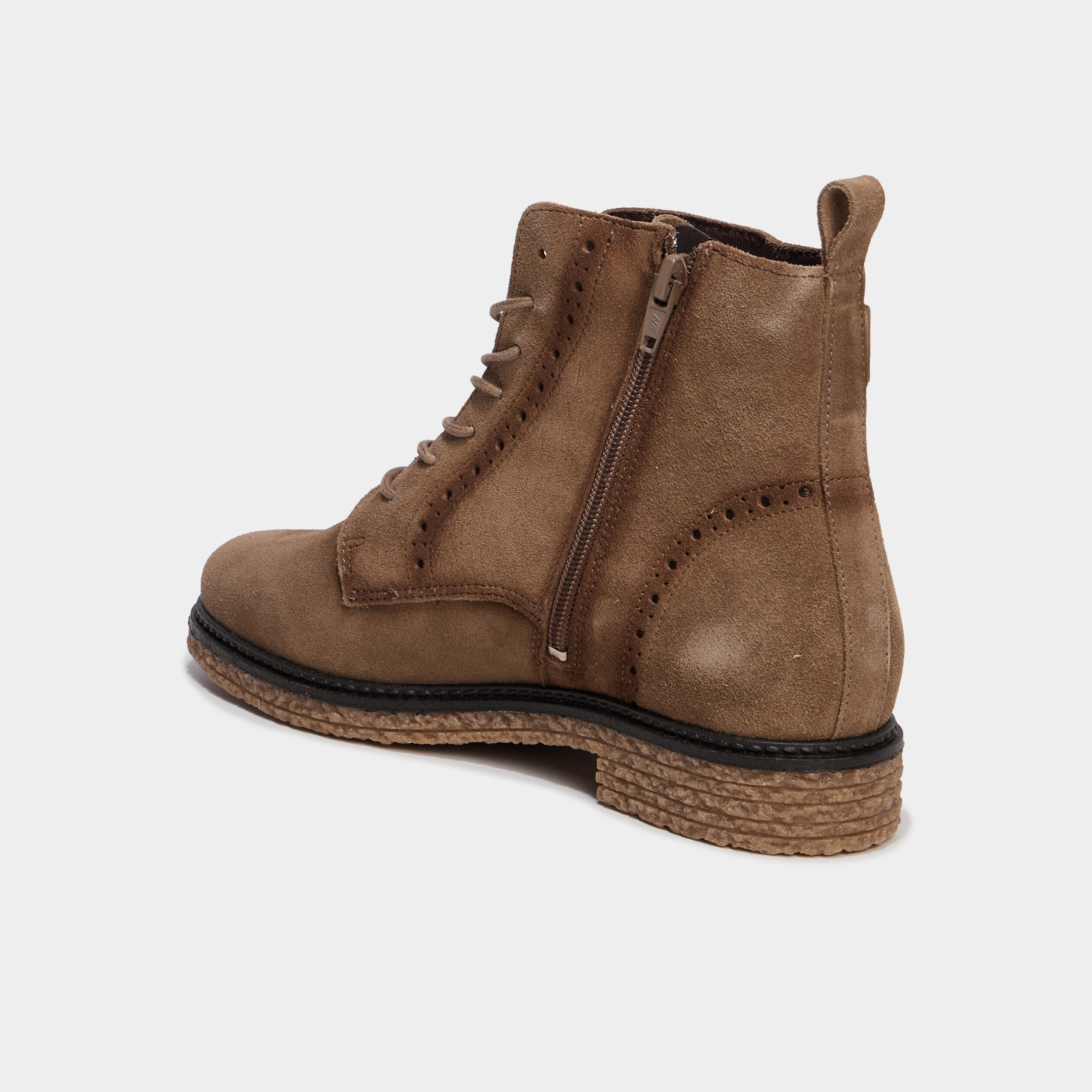 Boots zippées à lacets en cuir marron femme