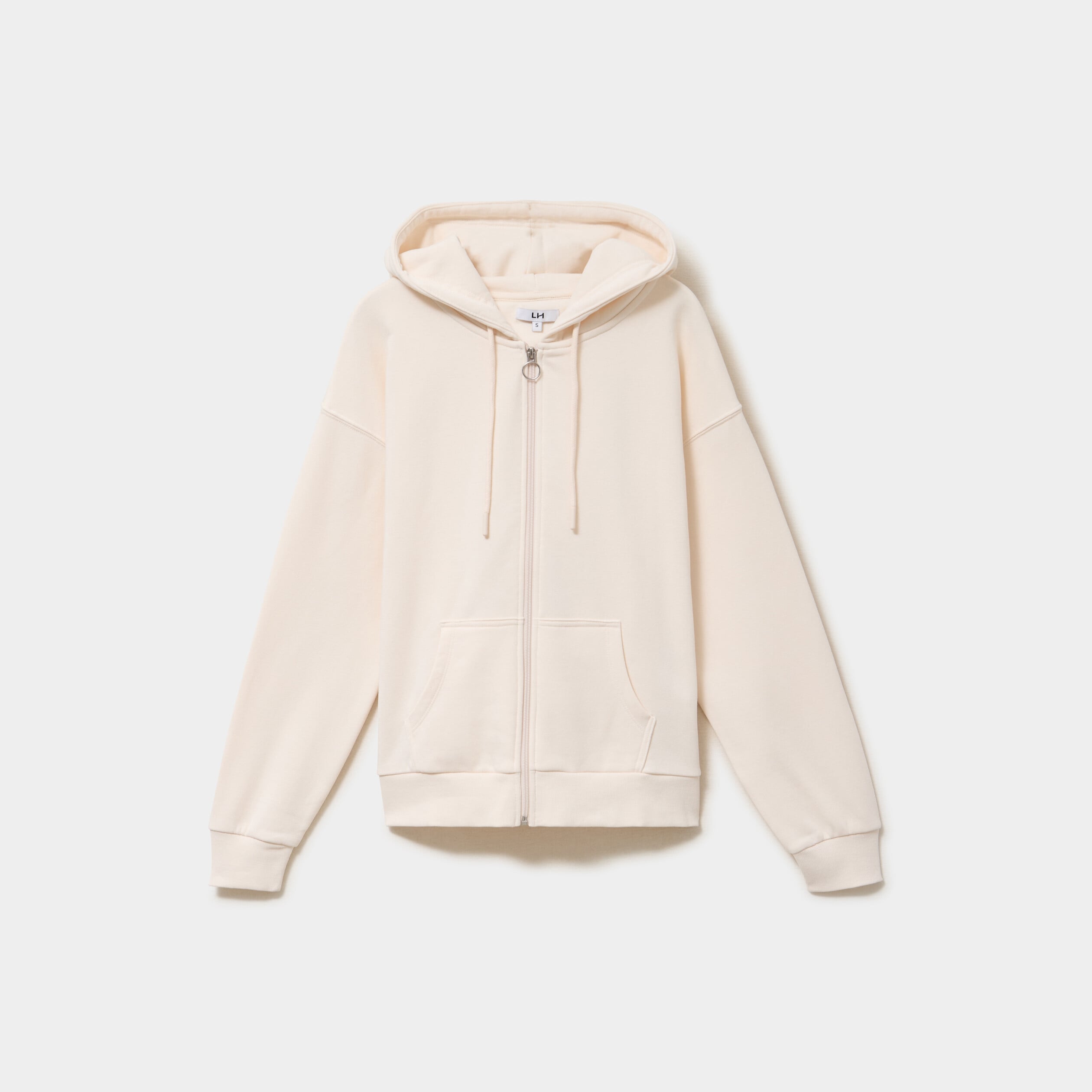 Sweat zipp&eacute; &agrave; capuche beige femme