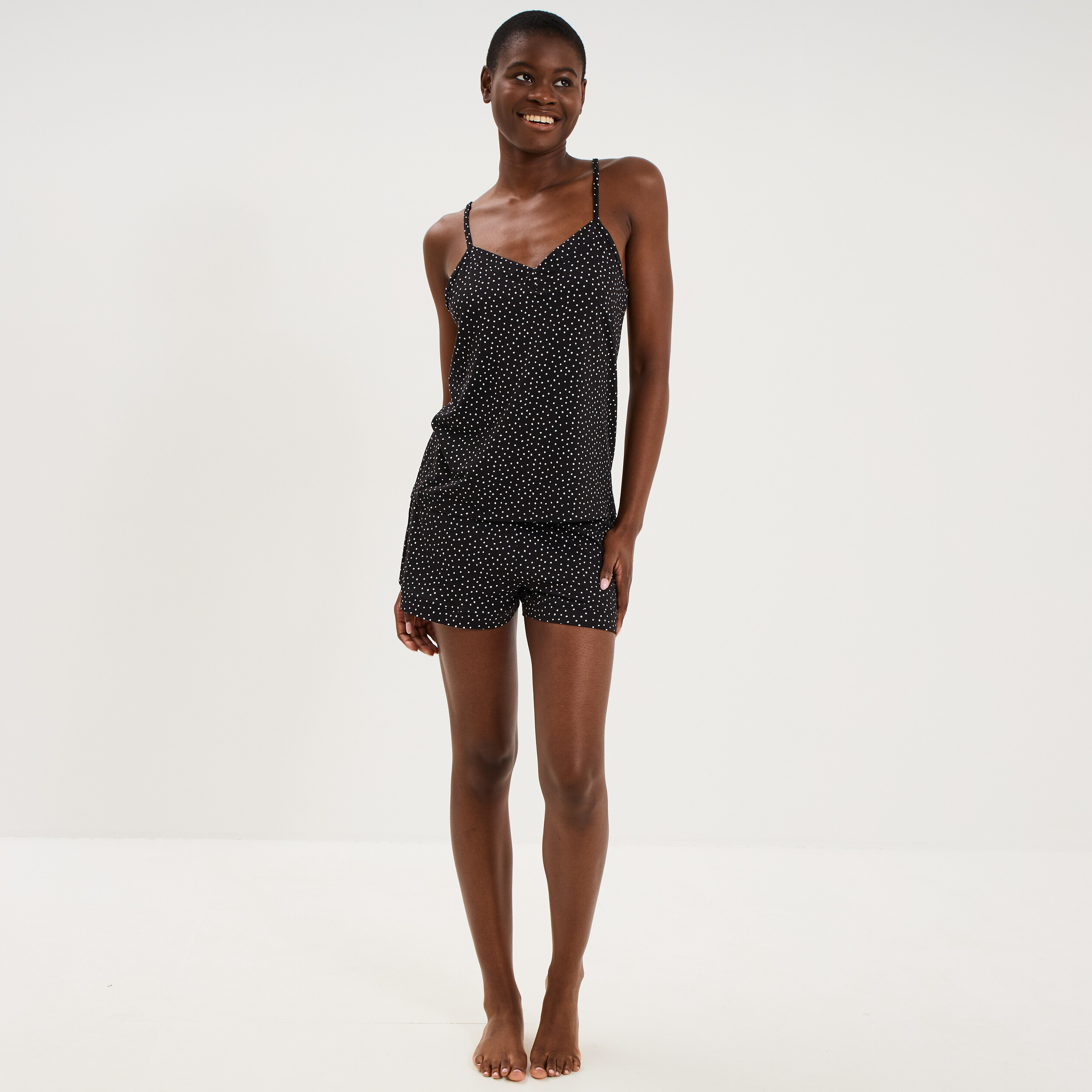 Ensemble pyjama short et d&eacute;bardeur noir femme