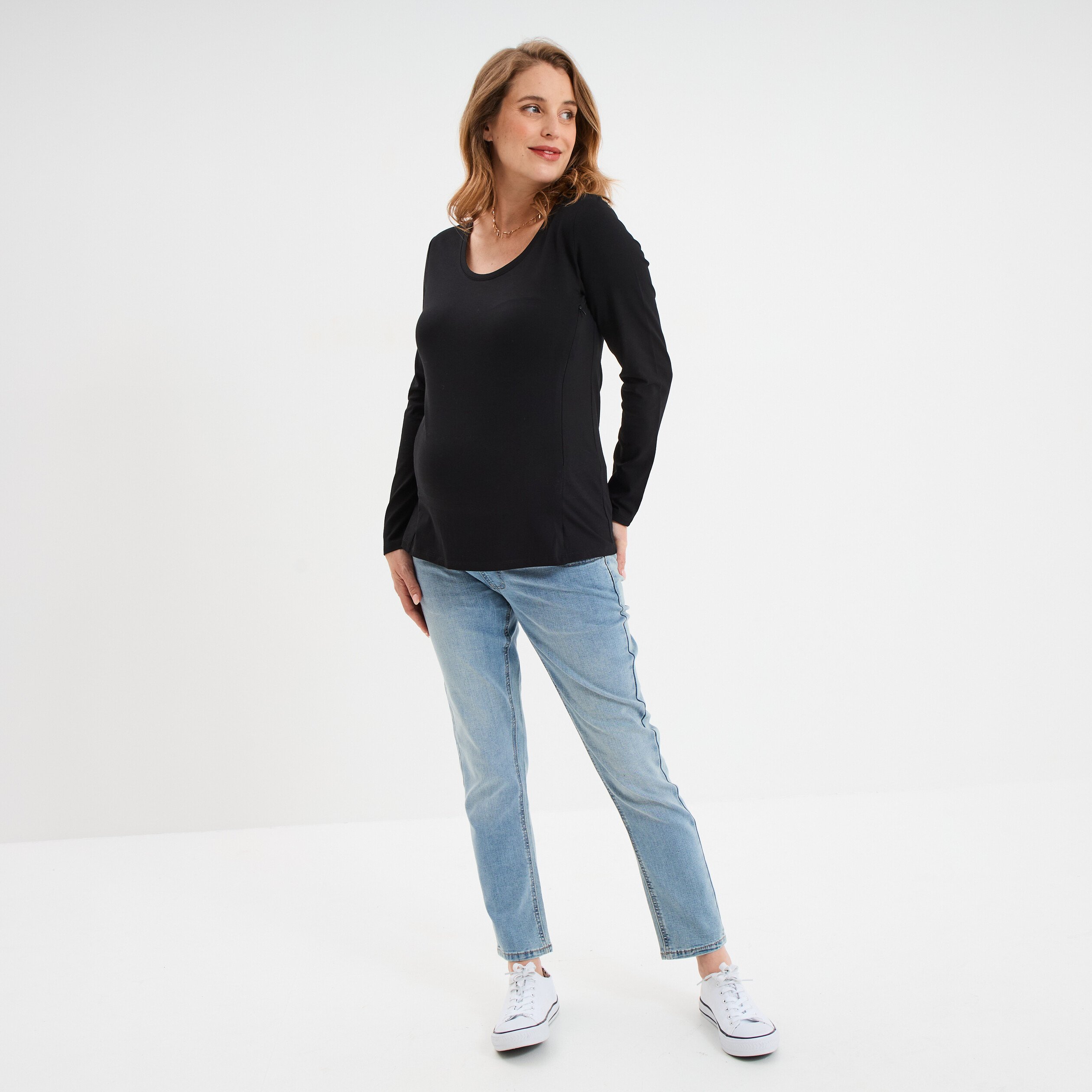 t shirt allaitement manches longues noir femmemater T-shirt allaitement manches longues noir femme maternité
