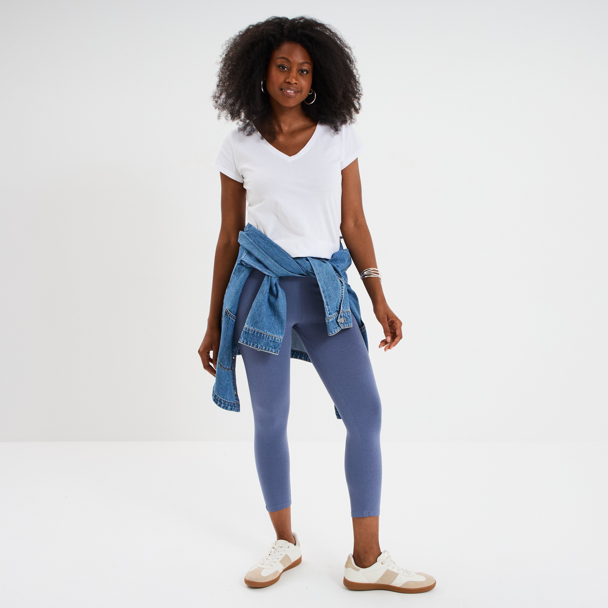 legging 78eme taille elastiquee bleu gris femme Legging 7/8ème taille élastiquée bleu gris femme