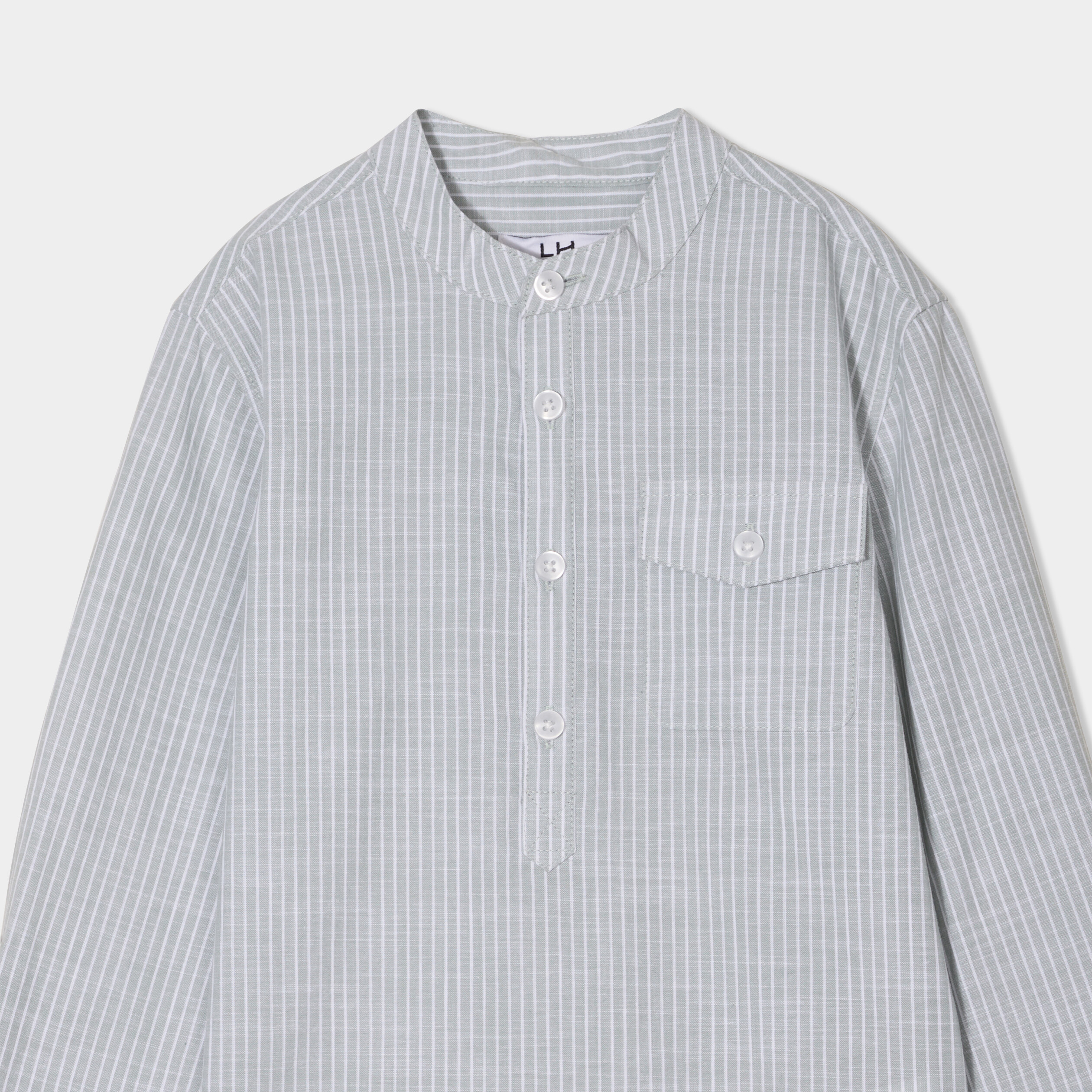 Chemise col mao manches retroussables vert kaki gar&ccedil;on