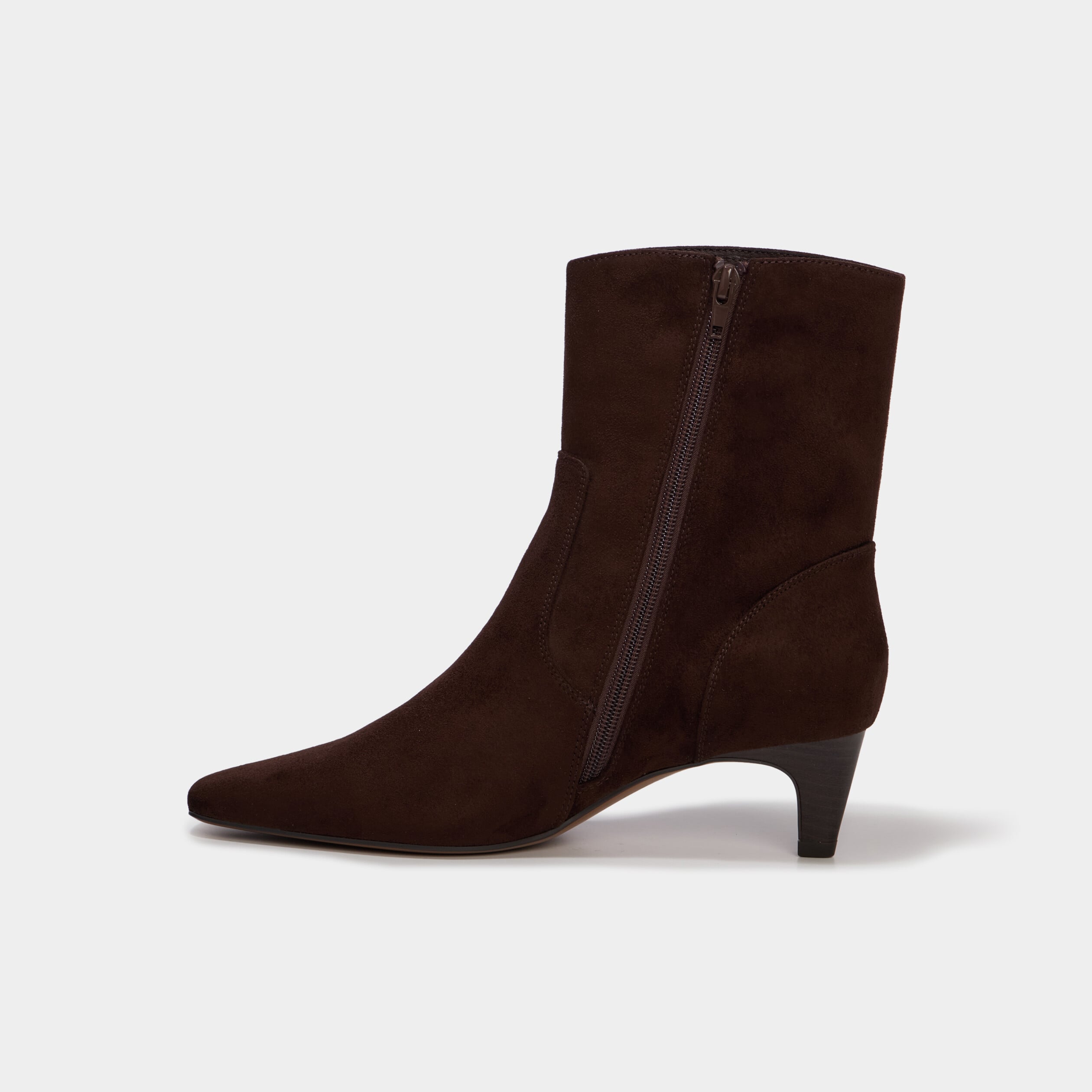 Bottines kitten heel &agrave; zip su&eacute;dine marron fonc&eacute; femme
