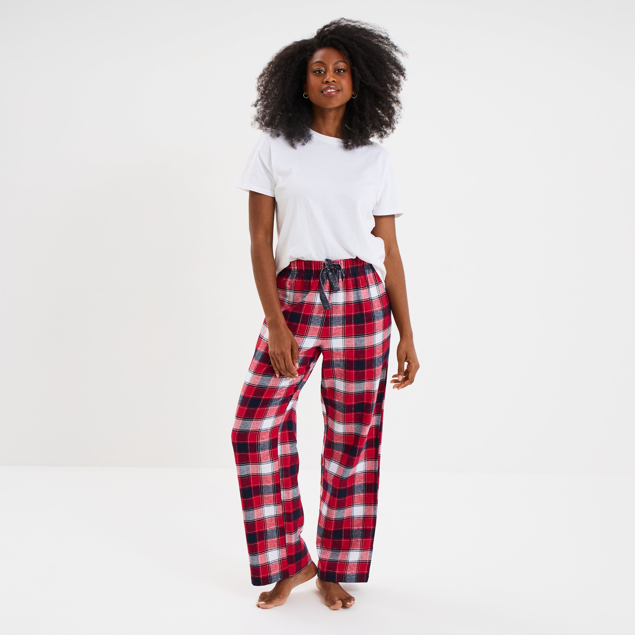 Pantalon de pyjama en coton ajusable rouge femme