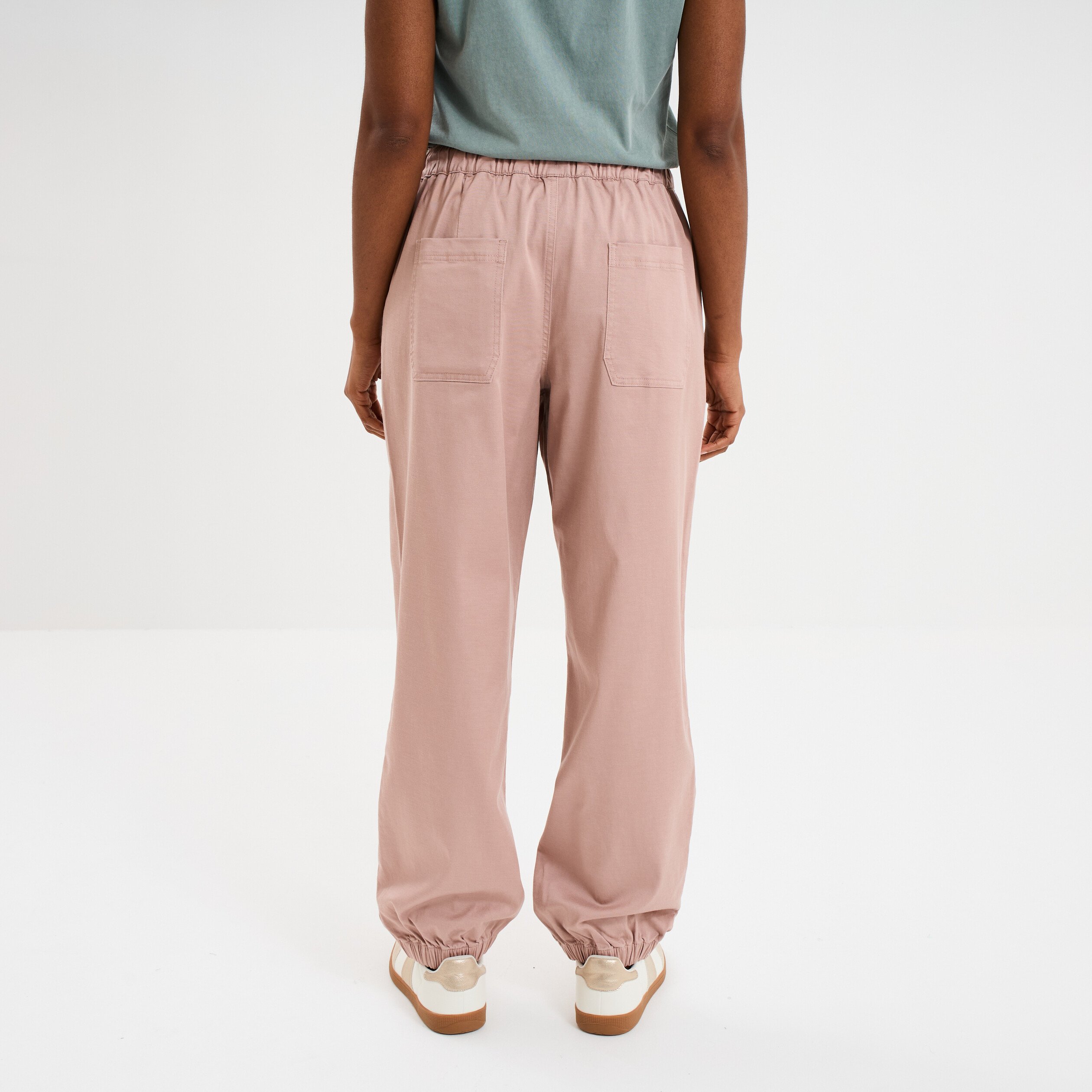 pantalon droit battle taille elastiquee rose poudree femme Pantalon droit battle taille élastiquée rose poudrée femme
