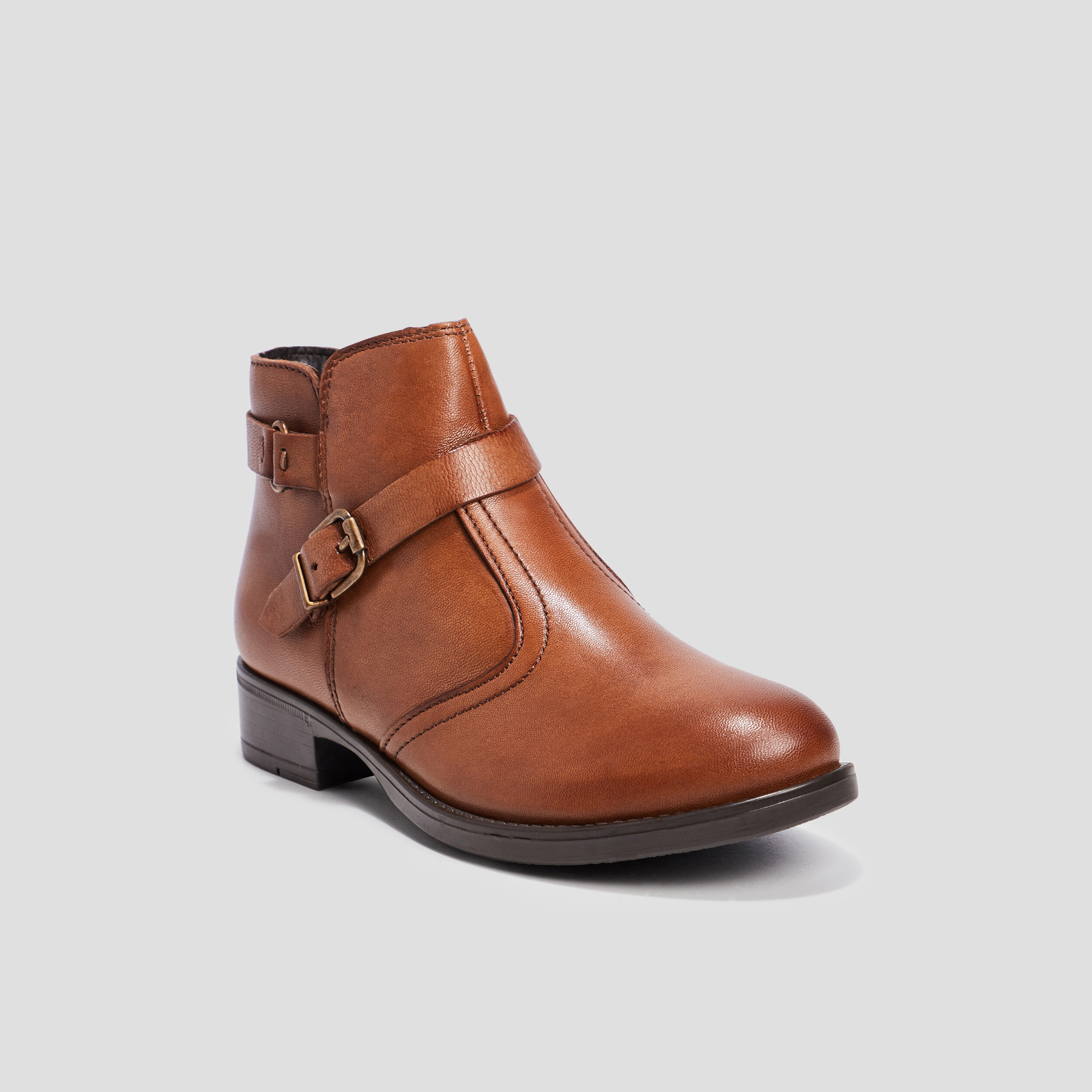 Bottines zippées en cuir camel fille