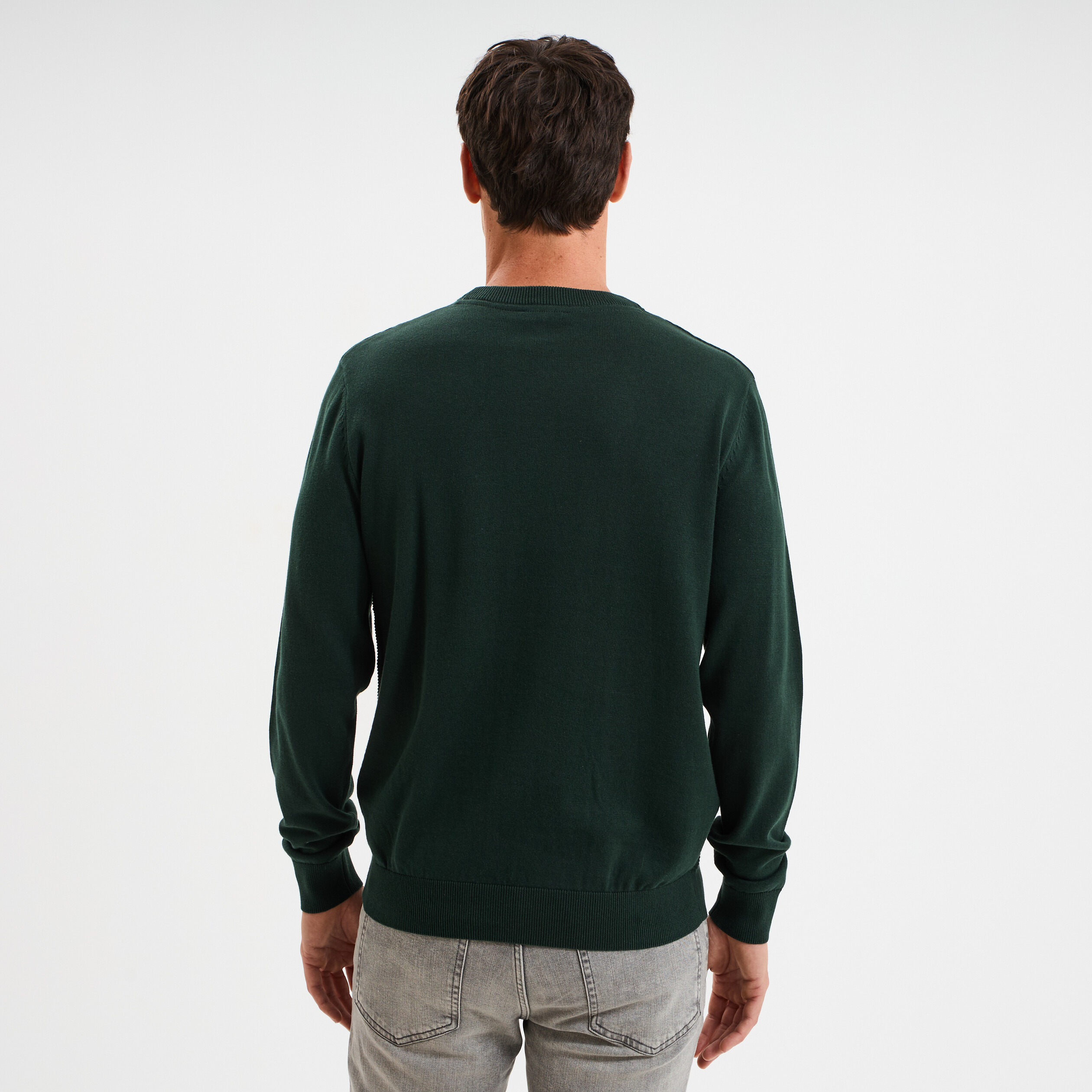 pull col rond coton manches longues vert fonce homme Pull col rond coton manches longues vert foncé homme