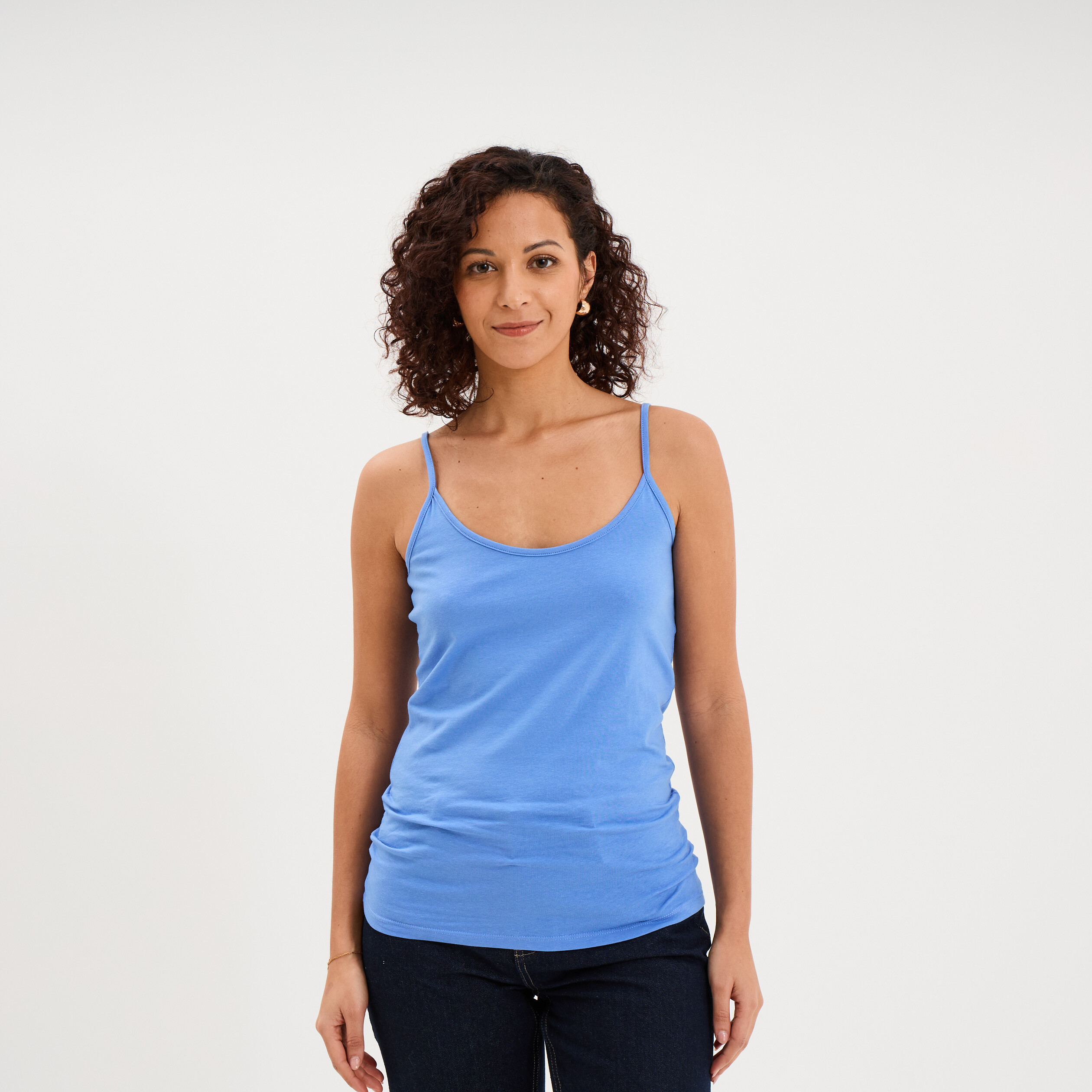 D&eacute;bardeur coton bretelles r&eacute;glables bleu electrique femme