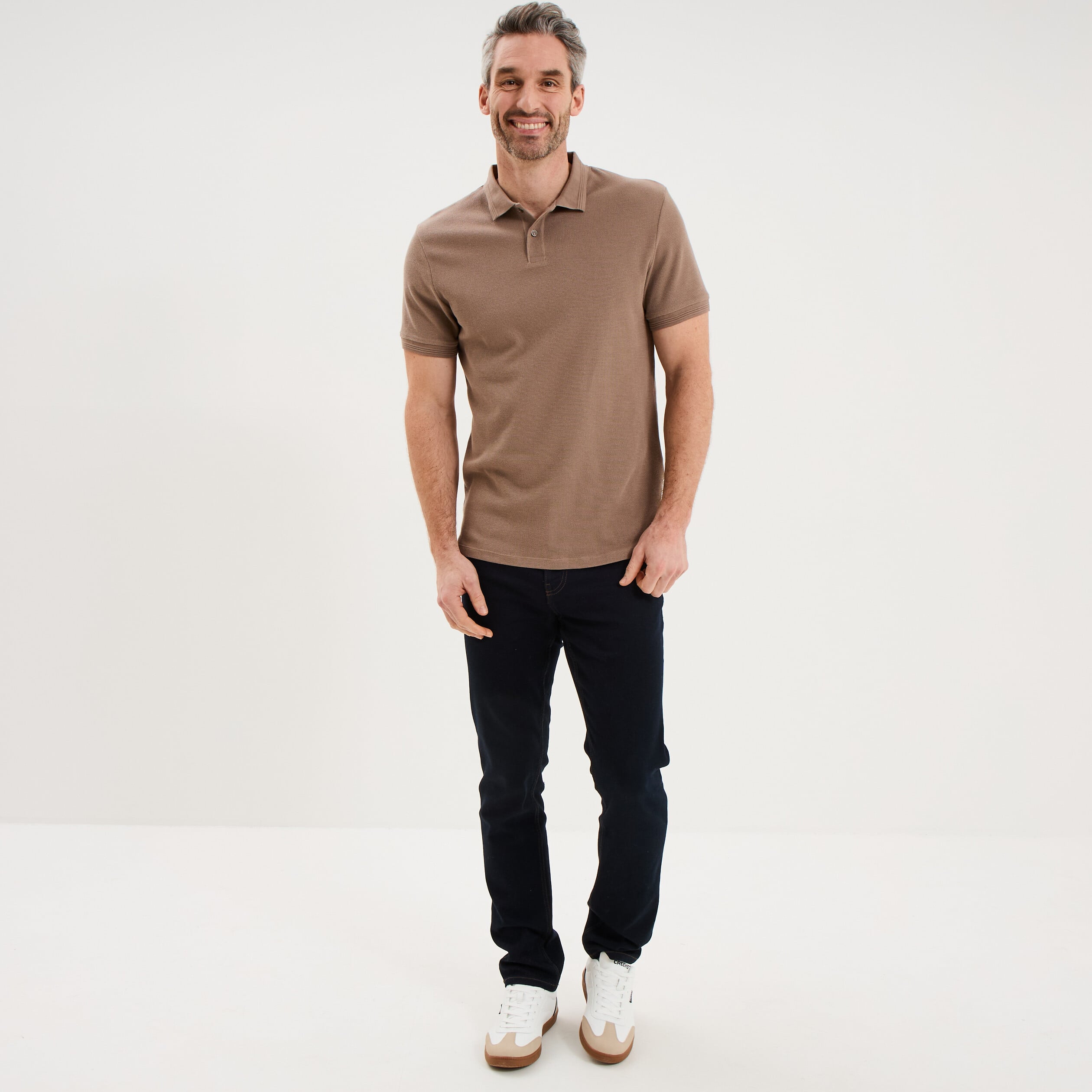 Polo textur&eacute; manches courtes coton marron homme