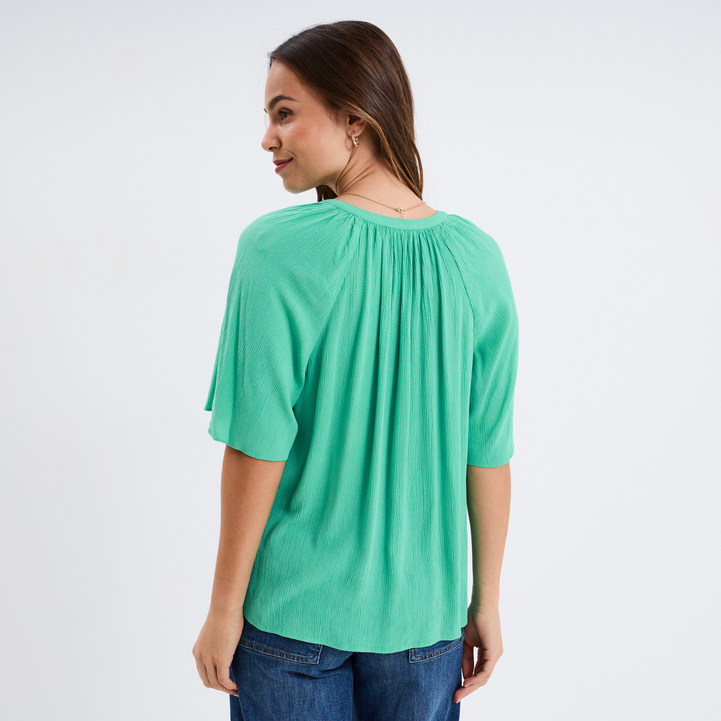 blouse manches papillons col tunisien vert menthe femme Blouse manches papillons col tunisien vert menthe femme