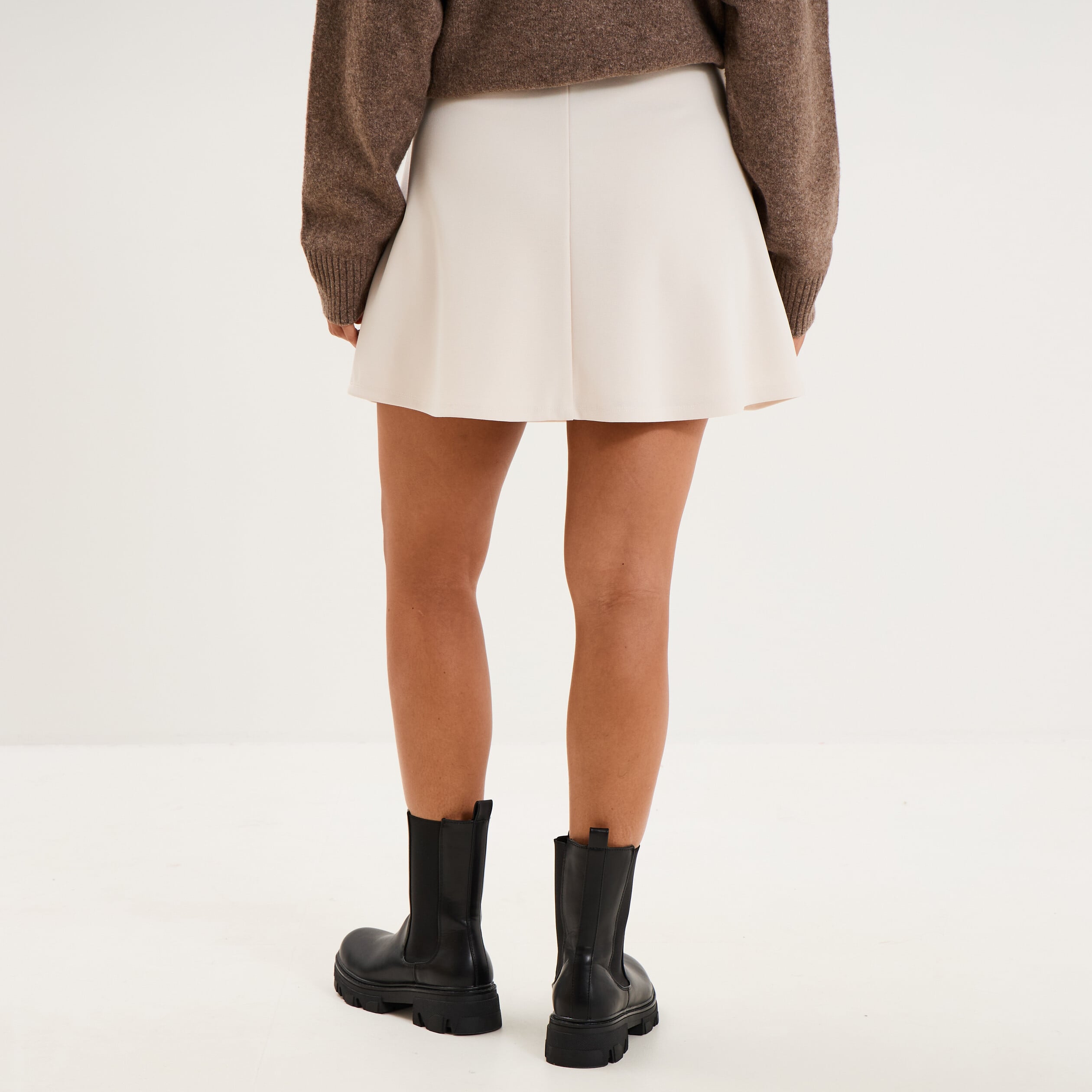 Jupe courte trap&egrave;ze taille &eacute;lastiqu&eacute;e sable femme