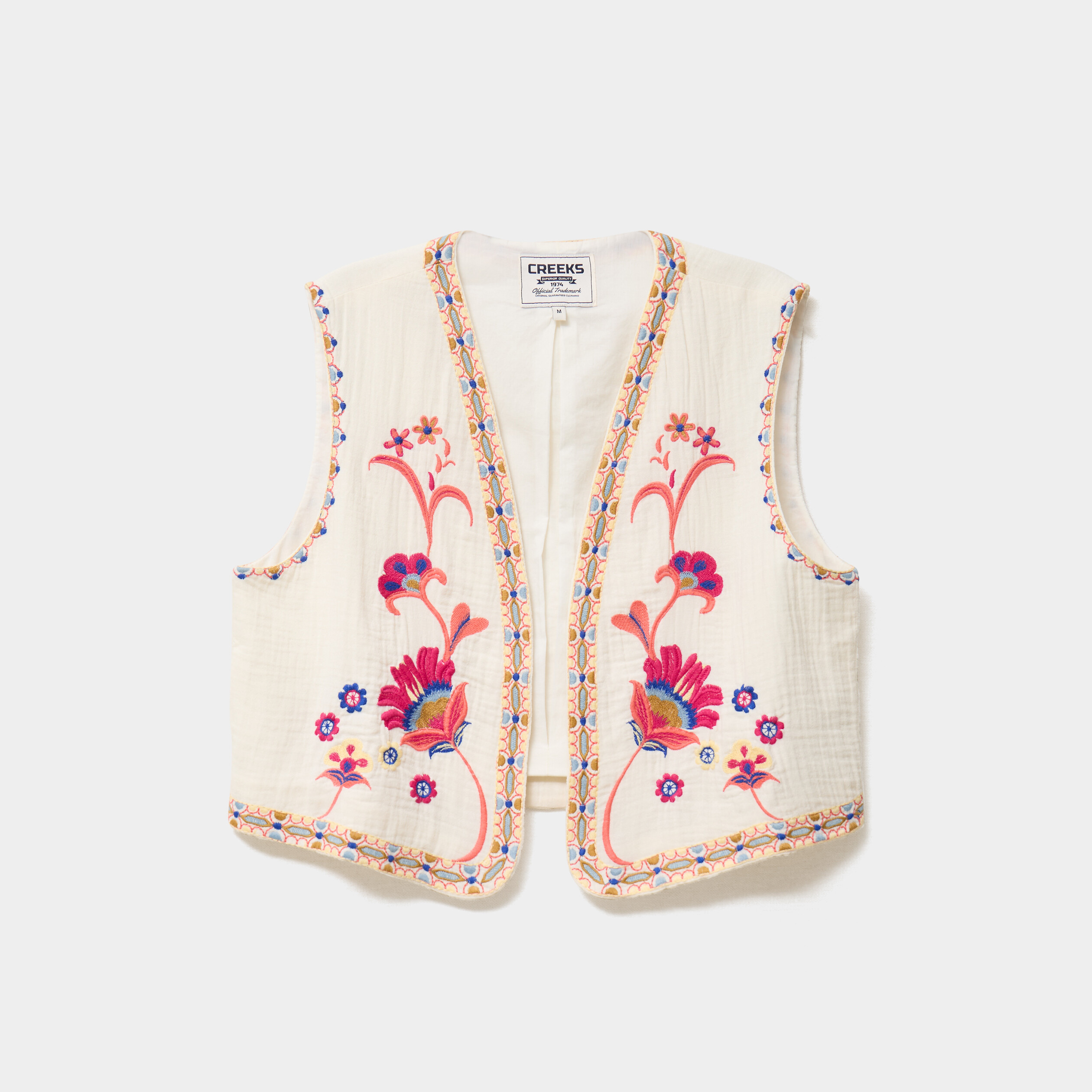 Veste brod&eacute;e sans manches coton creme femme