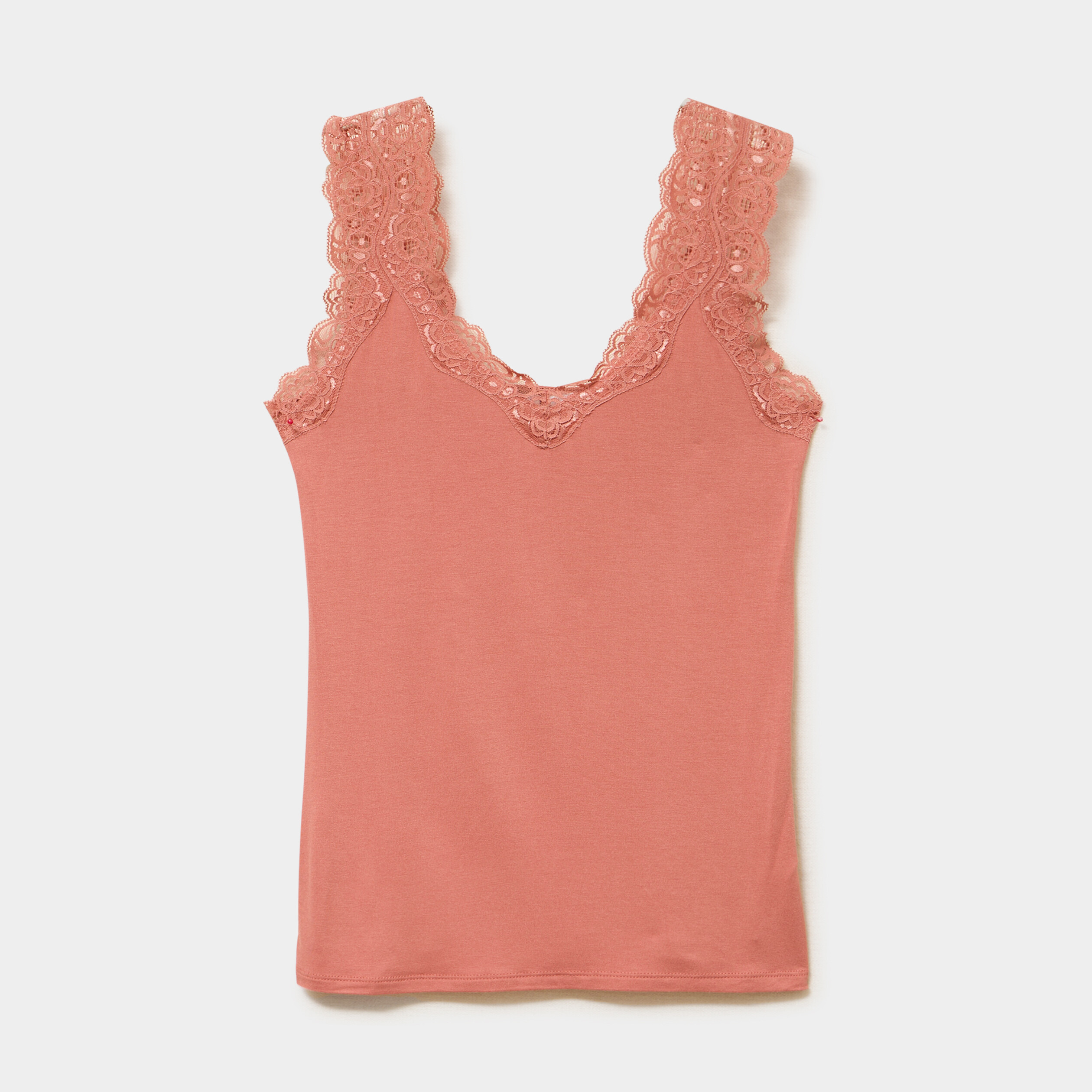 D&eacute;bardeur ajust&eacute; avec dentelle col V terracotta femme