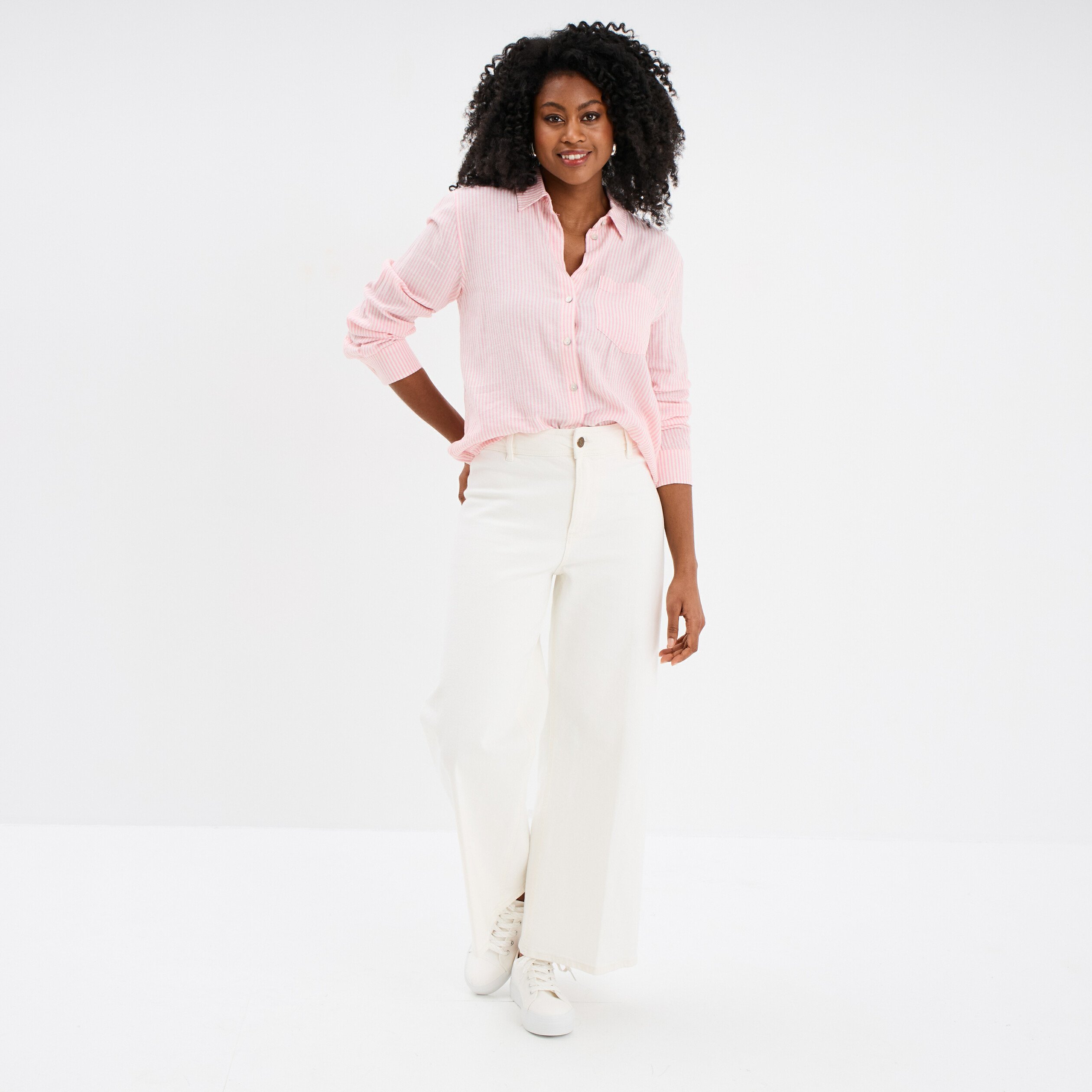 chemise lin melange manches longues rose femme Chemise lin mélangé manches longues rose femme
