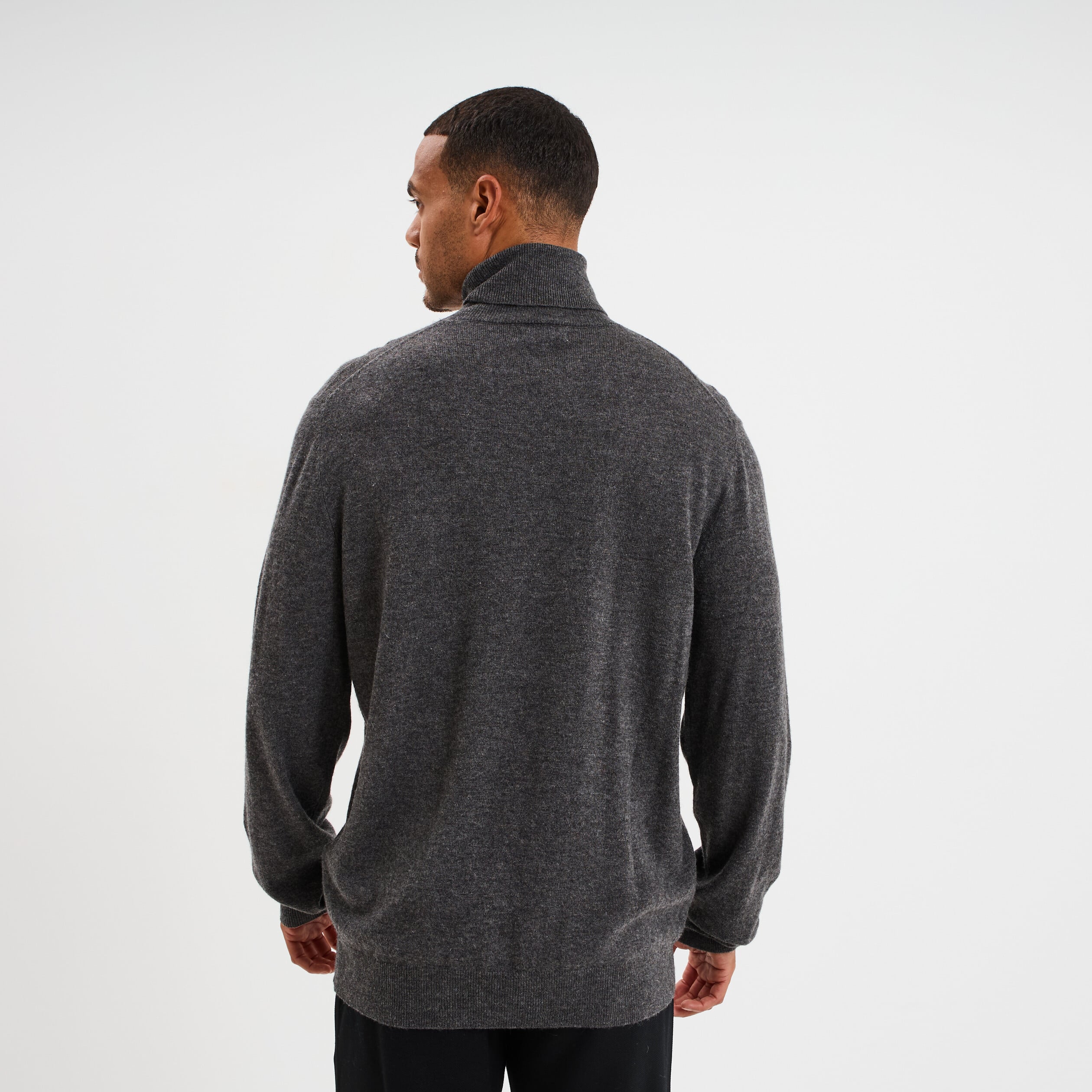 Pull col roul&eacute; manches longues gris fonc&eacute; homme