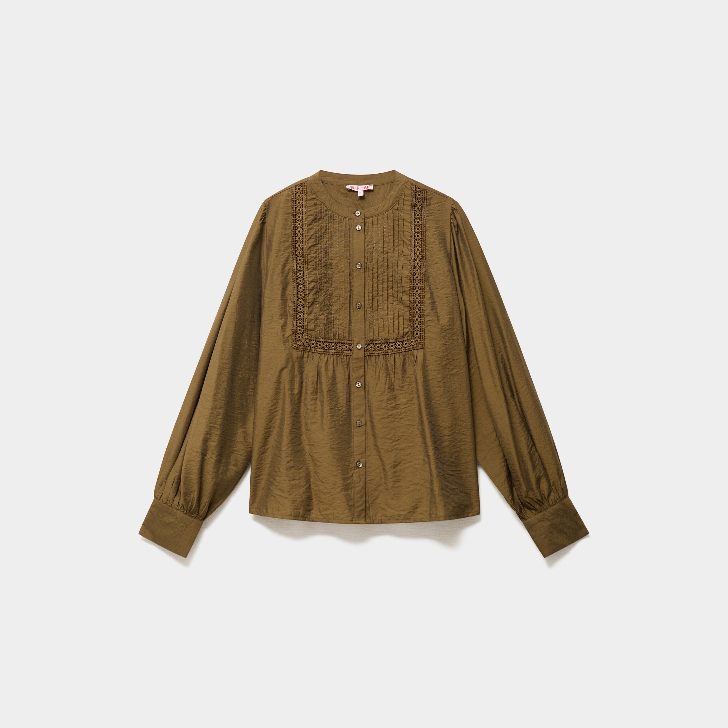 Blouse manches longues galons et fronces vert kaki femme