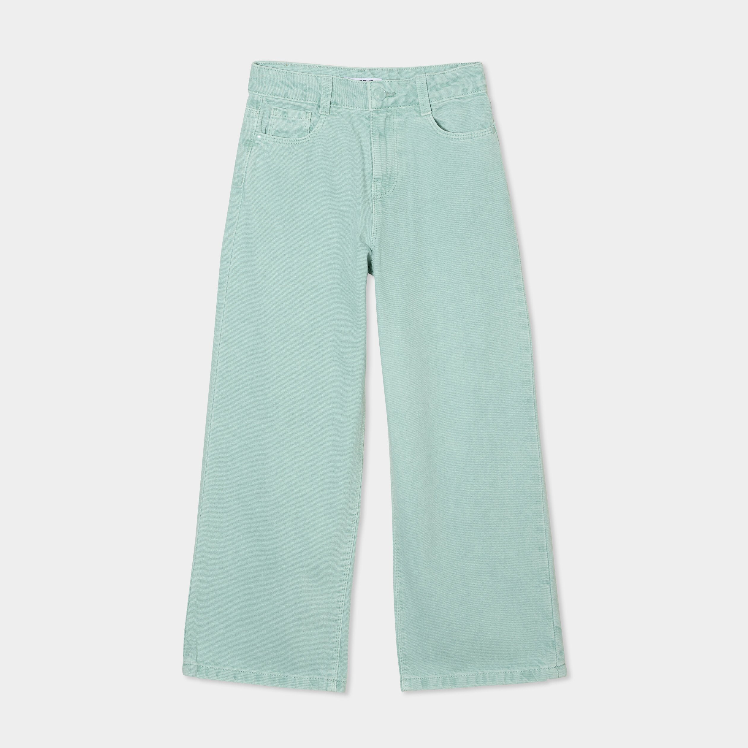 pantalon large 5 poches coton creeks bleu gris fille Pantalon large 5 poches coton Creeks bleu gris fille