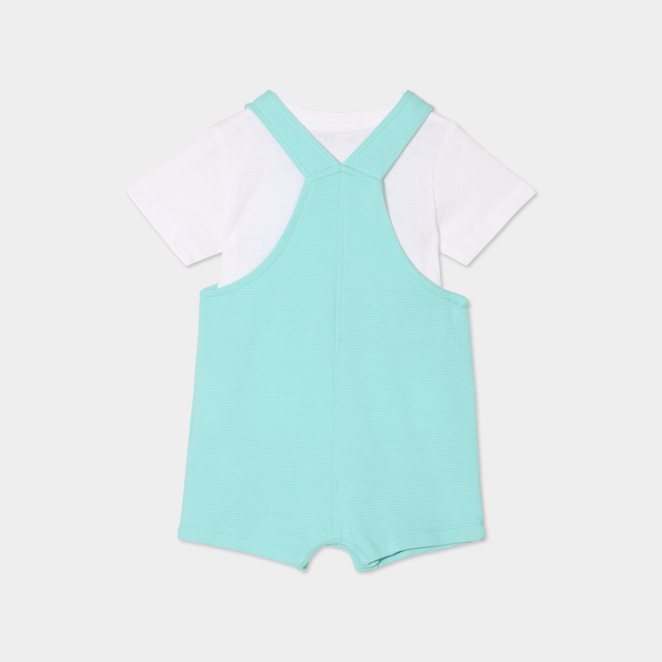 Ensemble 2 pièces avec salopette coton bleu turquoise bébé garçon