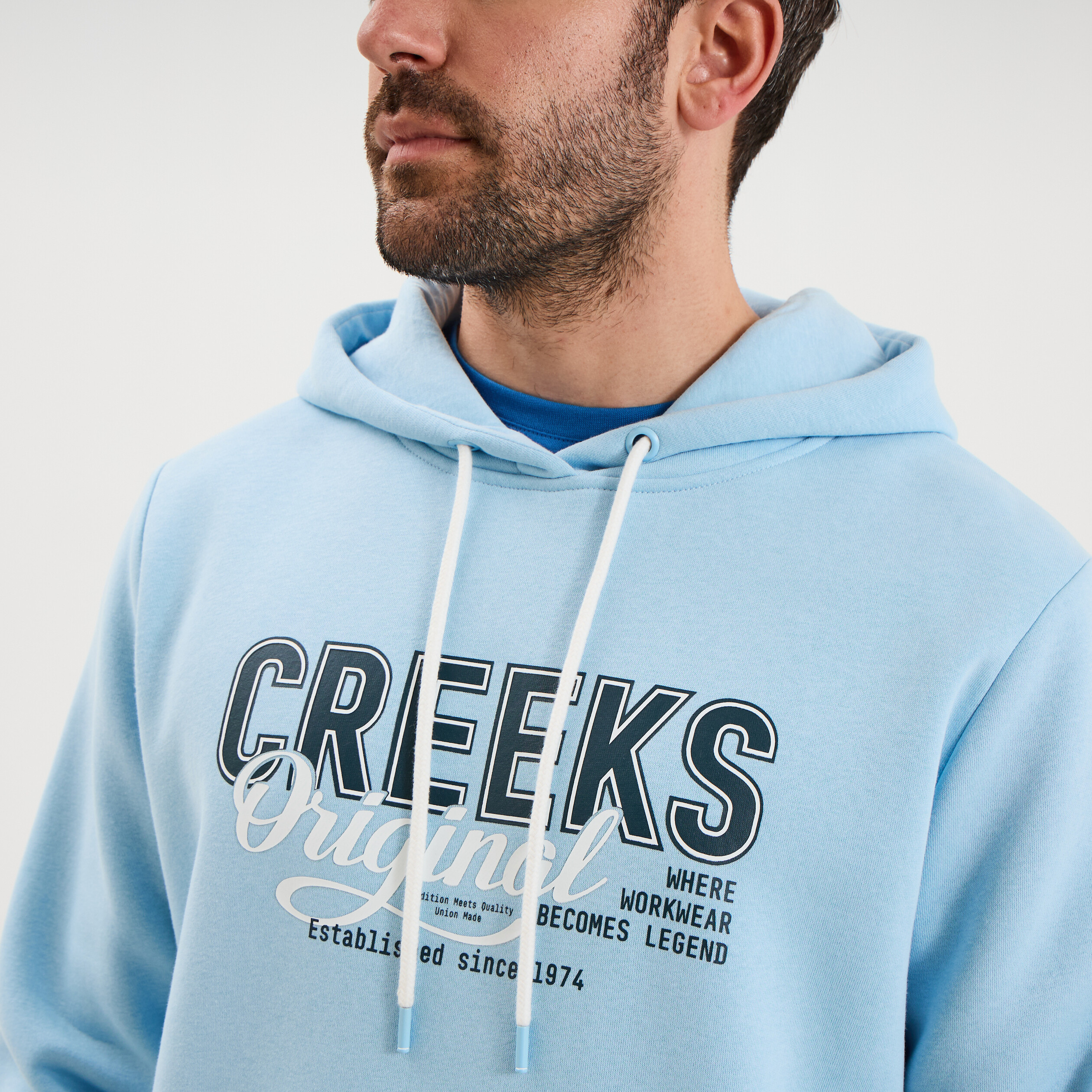 Sweat hoodie 1 poche et capuche bleu clair homme