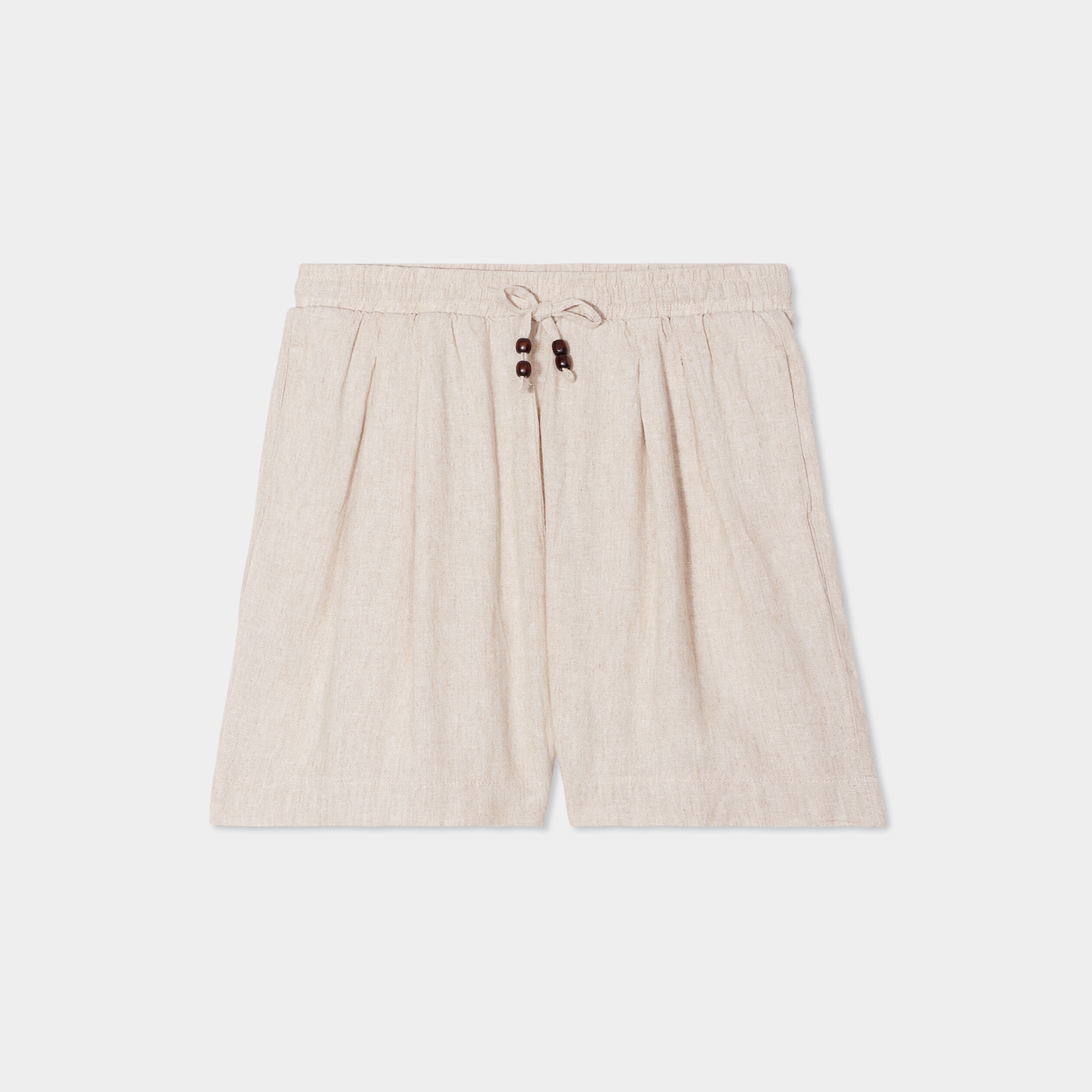 Short en lin large taille a coulisse beige femme