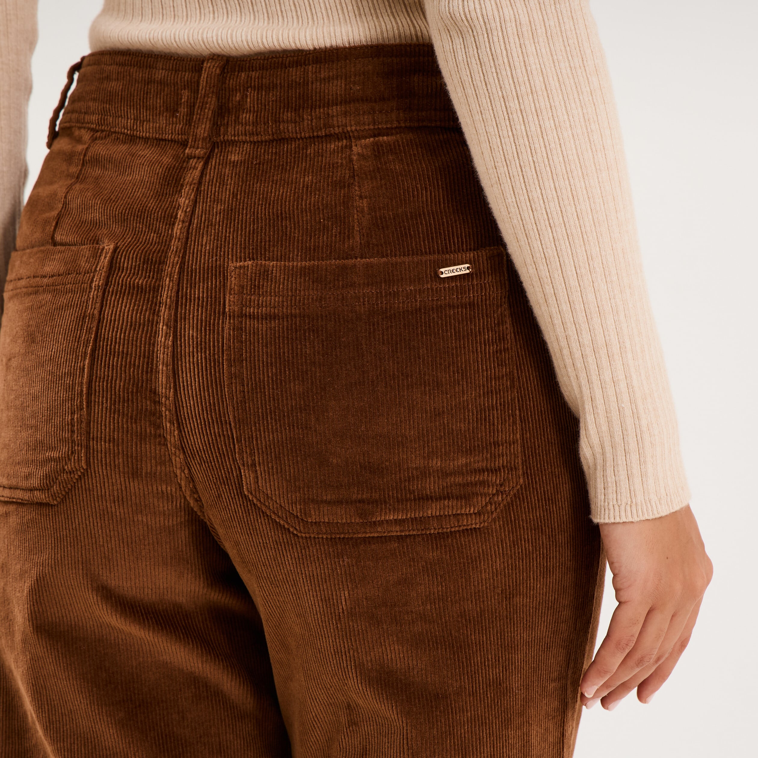 Pantalon effet velours flare 7/8&egrave;me marron femme