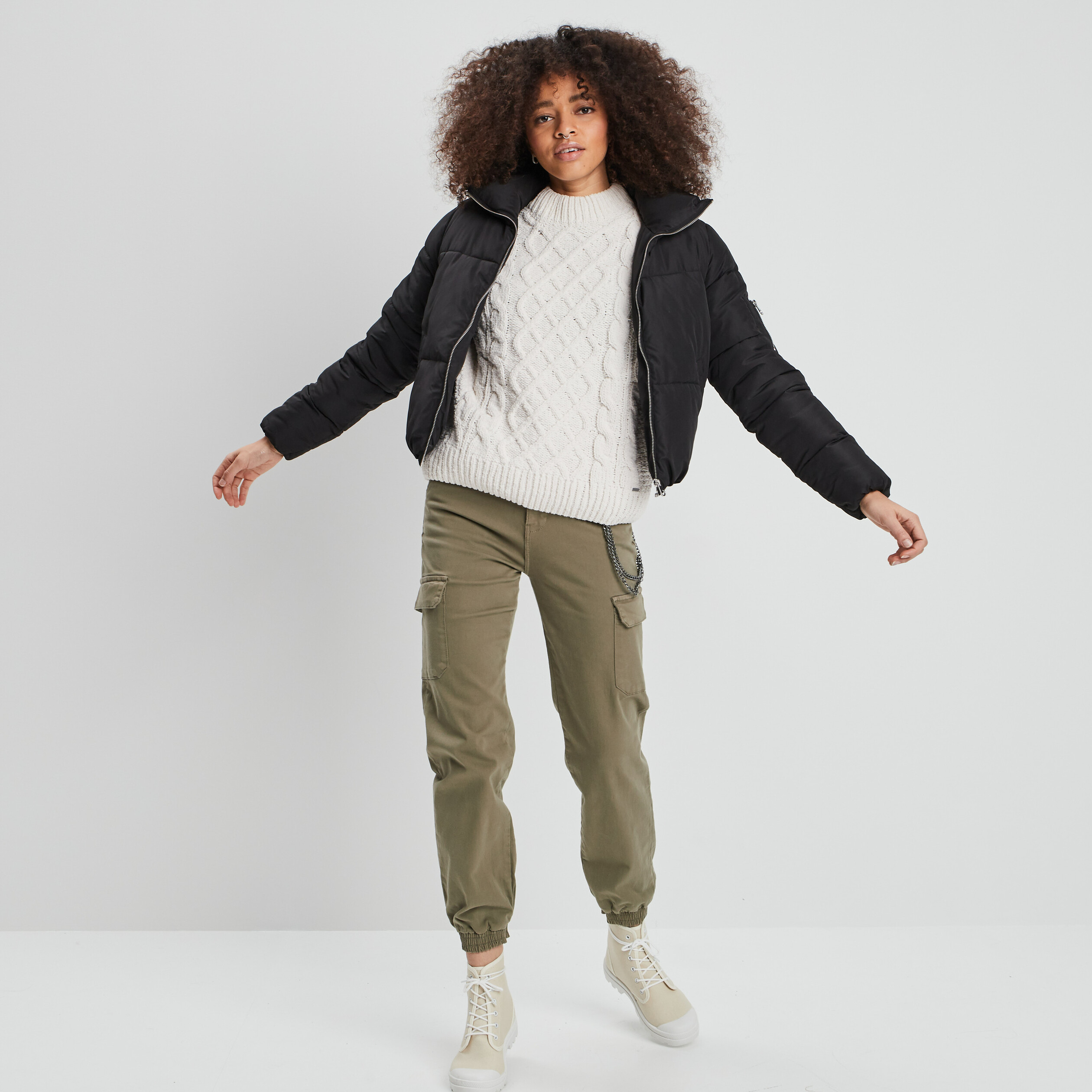 Pull avec torsades ivoire femme