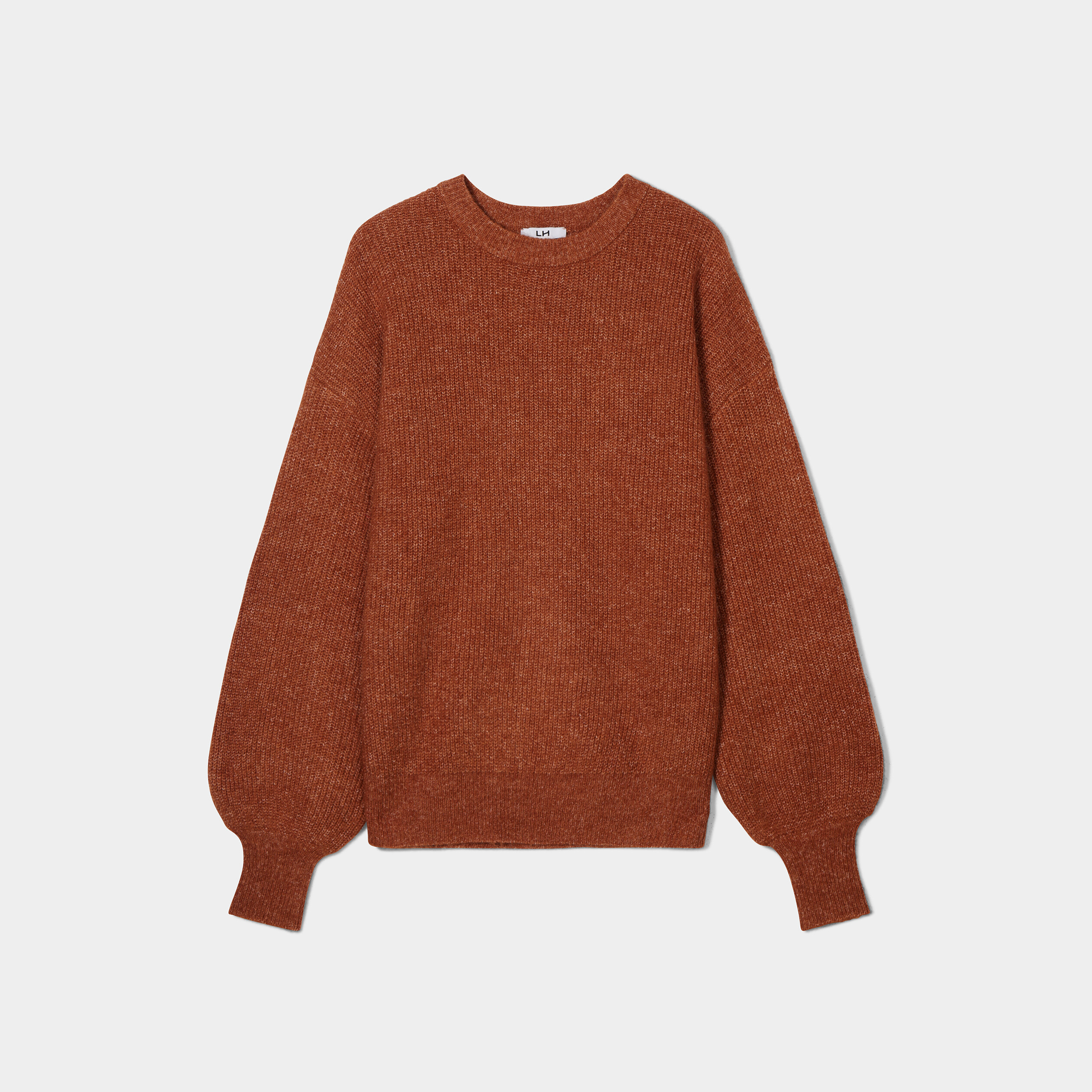 Pull col rond manches ballons camel femme