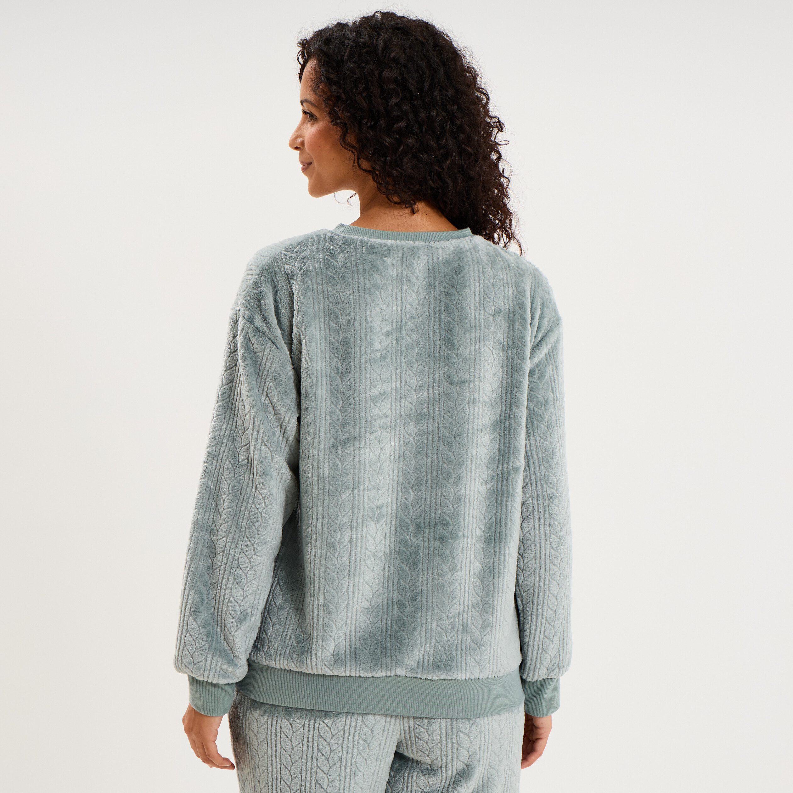 Haut de pyjama sweat polaire torsad&eacute; bleu gris femme