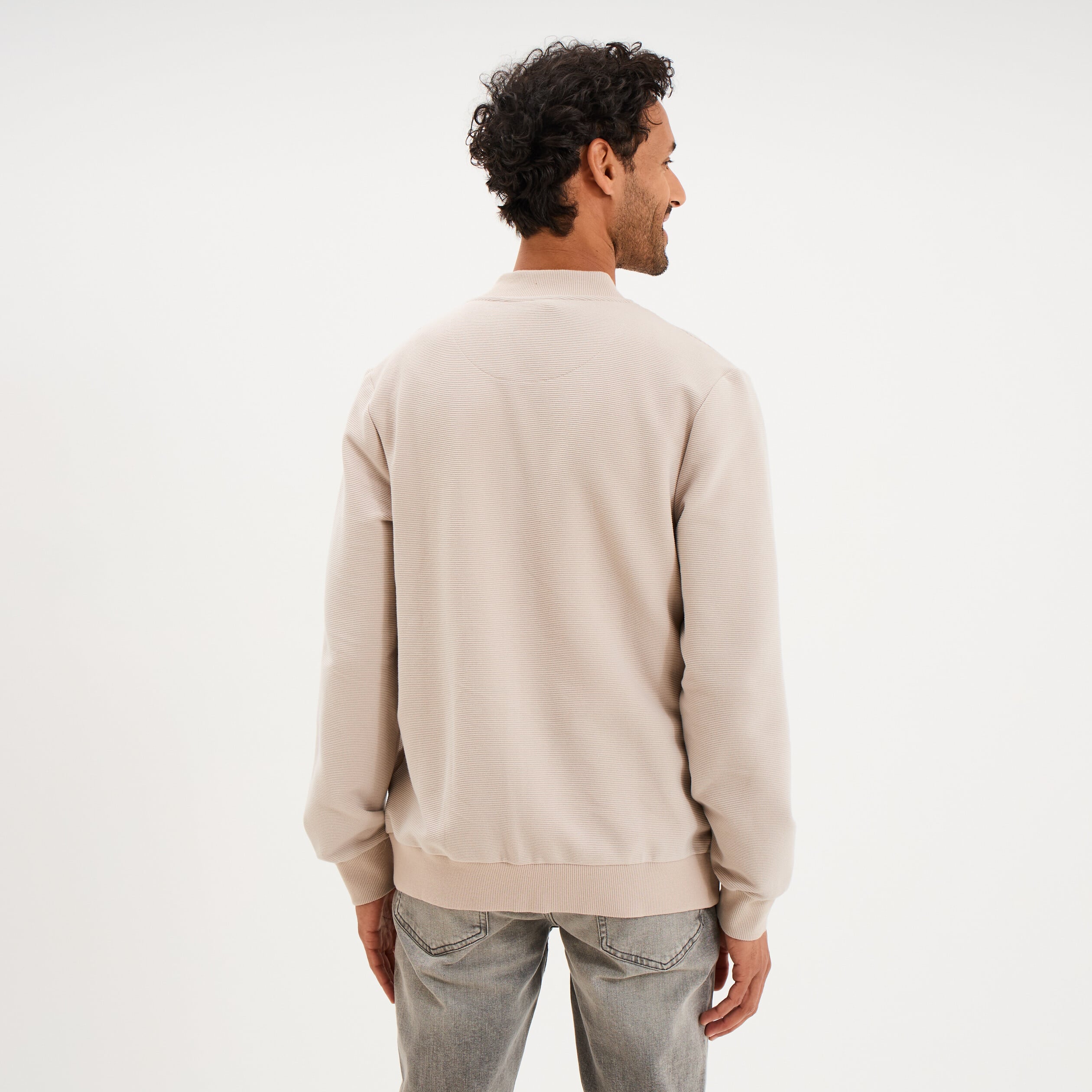 Gilet reli&eacute;f&eacute; manches longues zipp&eacute; gris clair homme