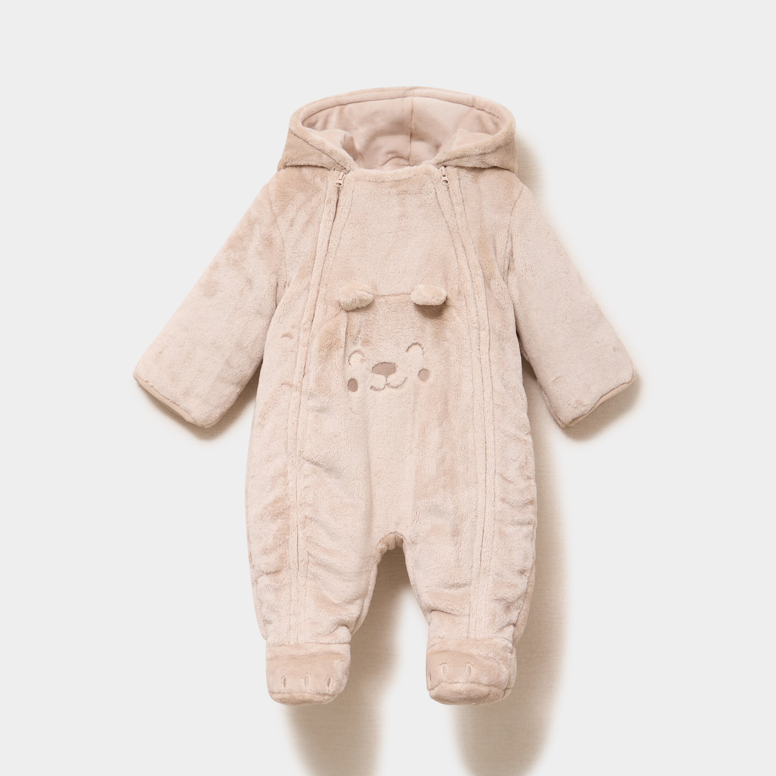 Combinaison pilote effet velours capuche beige b&eacute;b&eacute;