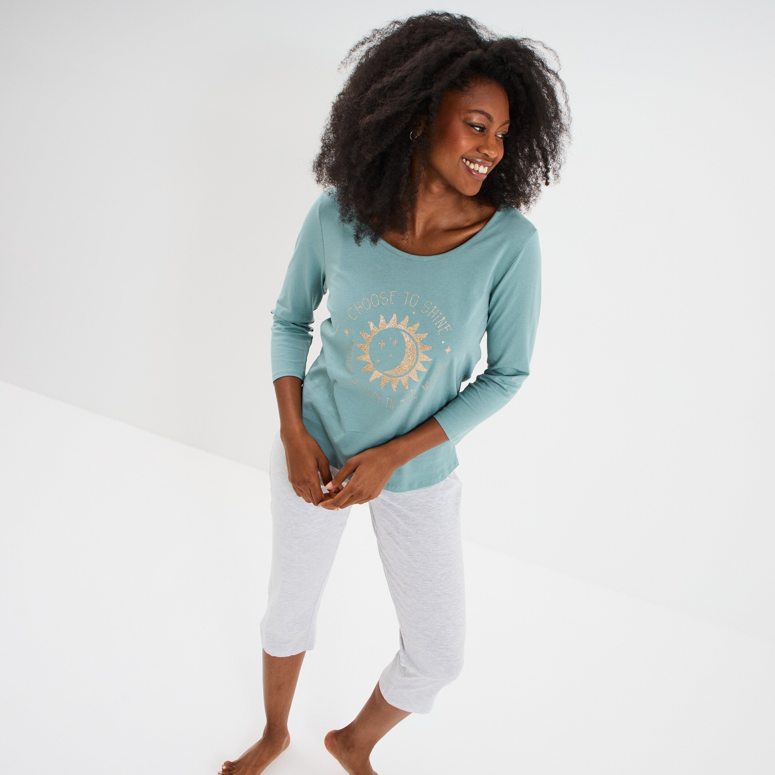 ensemble pyjama corsaire t shirt coton bleu gris femme Ensemble pyjama corsaire t-shirt coton bleu gris femme
